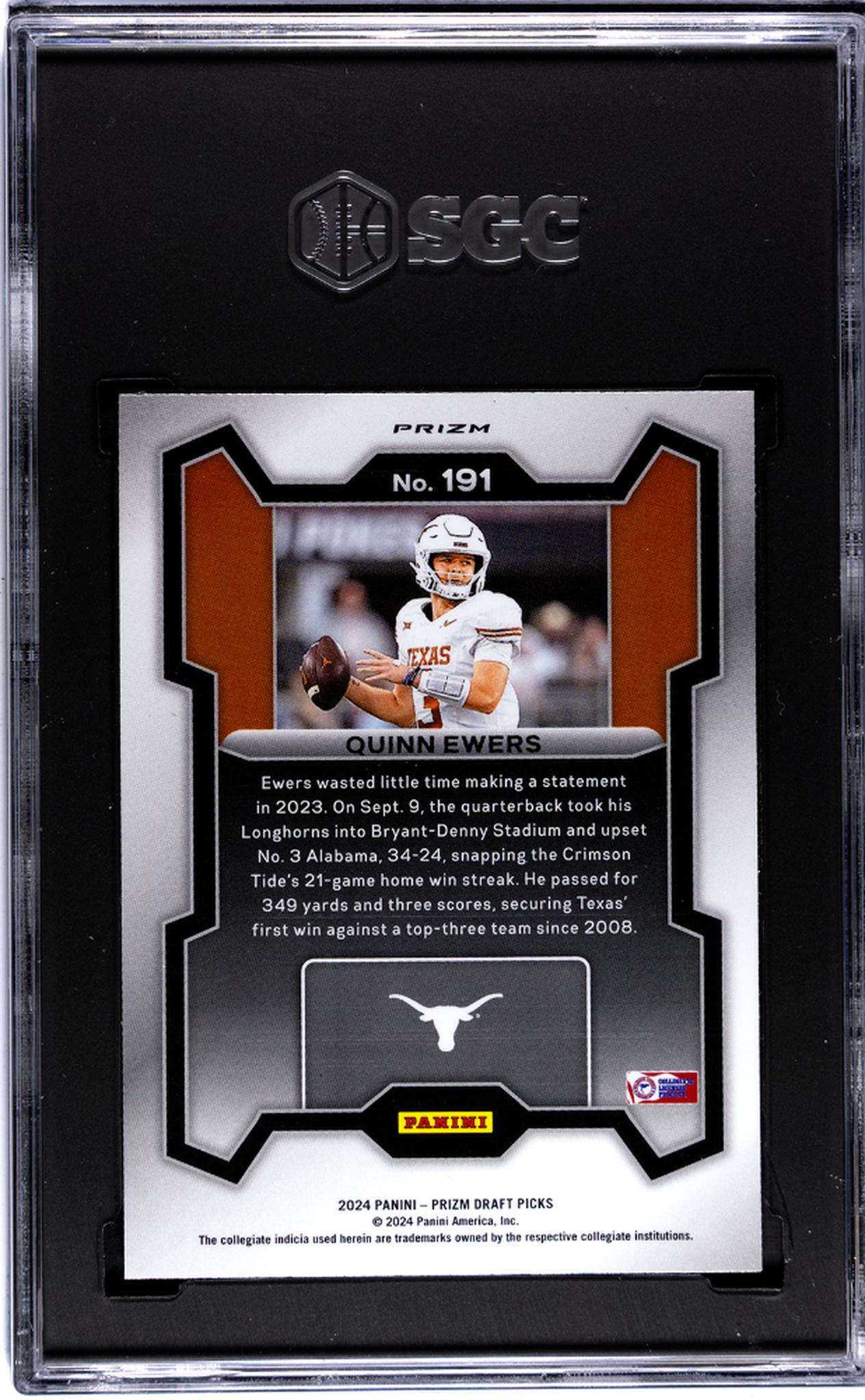 2024 Panini Prizm Draft Picks Red Ice Prizm Quinn Ewers #191 SGC