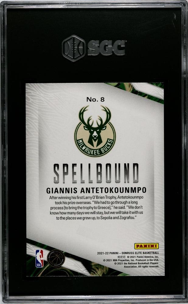 2021-22 Panini Elite #8 Giannis Antetokounmpo Spellbound SGC 9.5