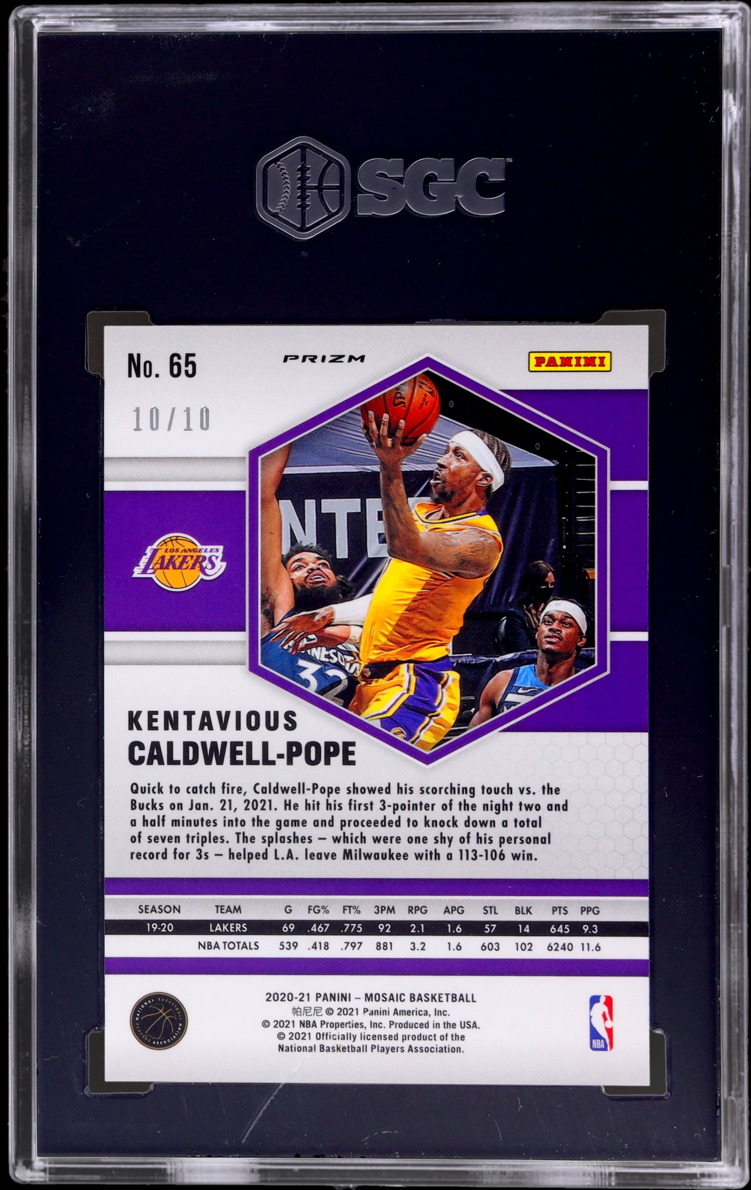 2020-21 Panini Mosaic Gold Prizm Kentavious Caldwell-Pope #65 10/10 SGC 10