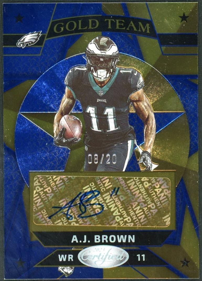 2023 Panini Certified Gold Team AJ Brown Mirror Blue Auto /20