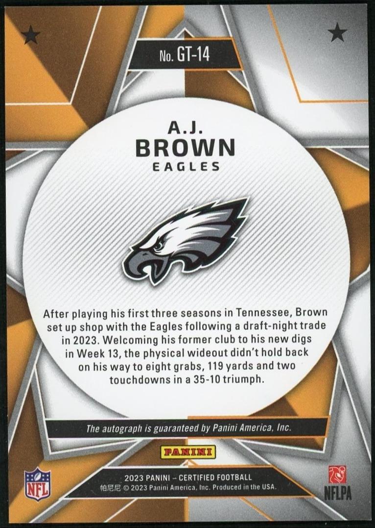 2023 Panini Certified Gold Team AJ Brown Mirror Blue Auto /20