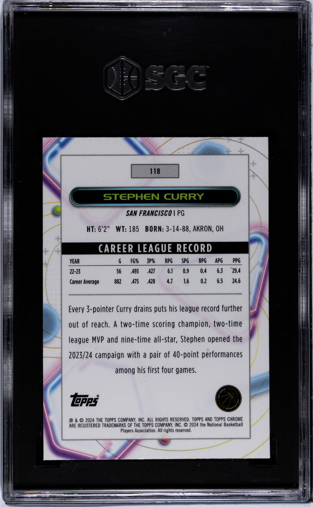 2023-24 Topps Cosmic Chrome #118 Stephen Curry Nucleus Refractor SGC 9.5