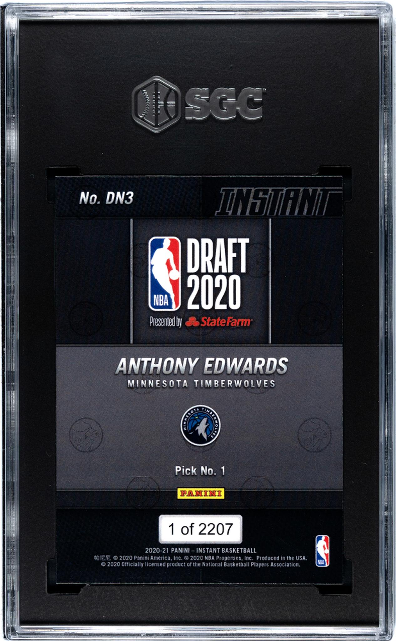 2020-21 Panini Instant Draft Night 2020 Anthony Edwards #DN3 RC /2207 SGC 10