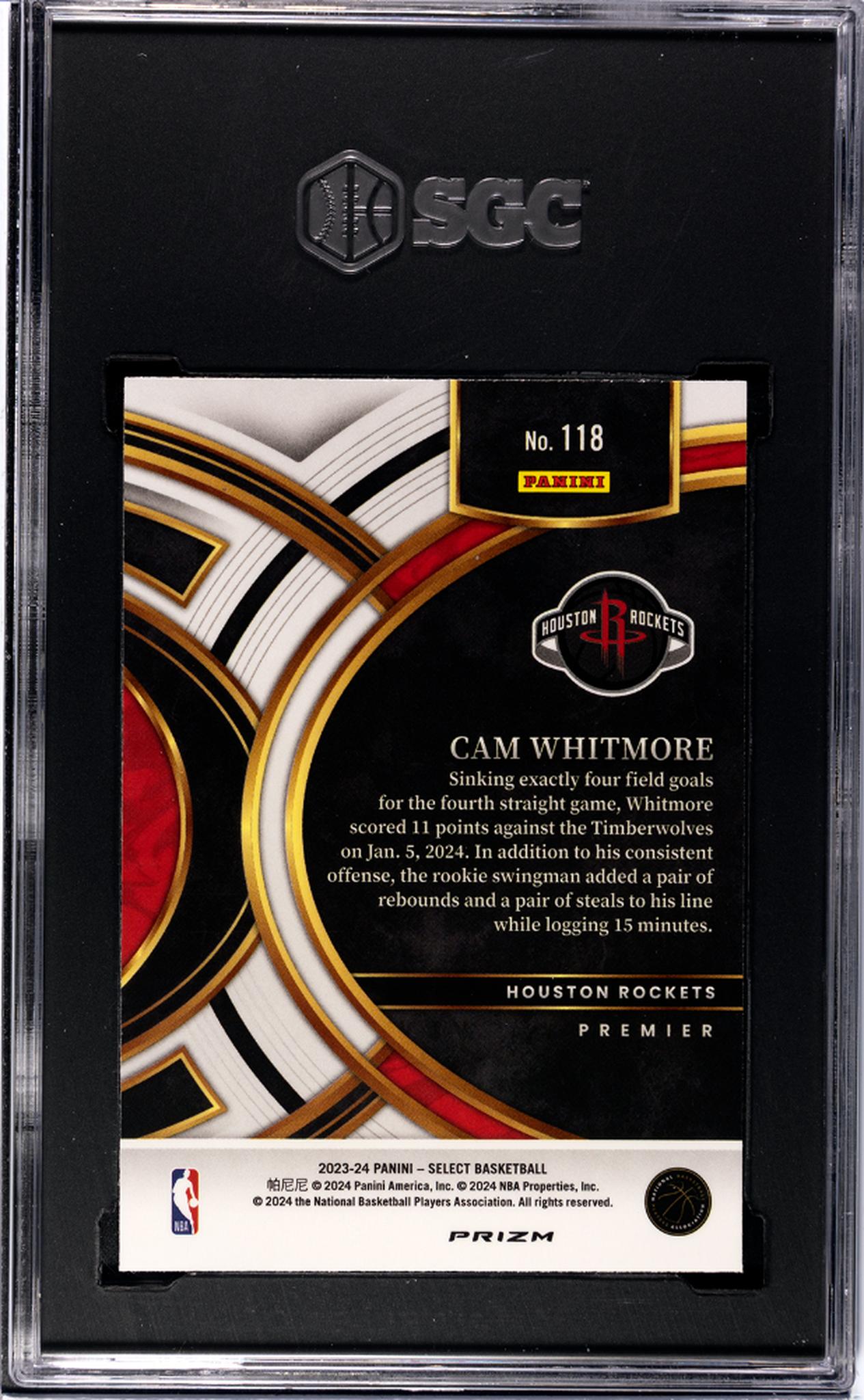 2023 Panini Select Tri-Color Prizm Cam Whitmore #118 SGC 9.5