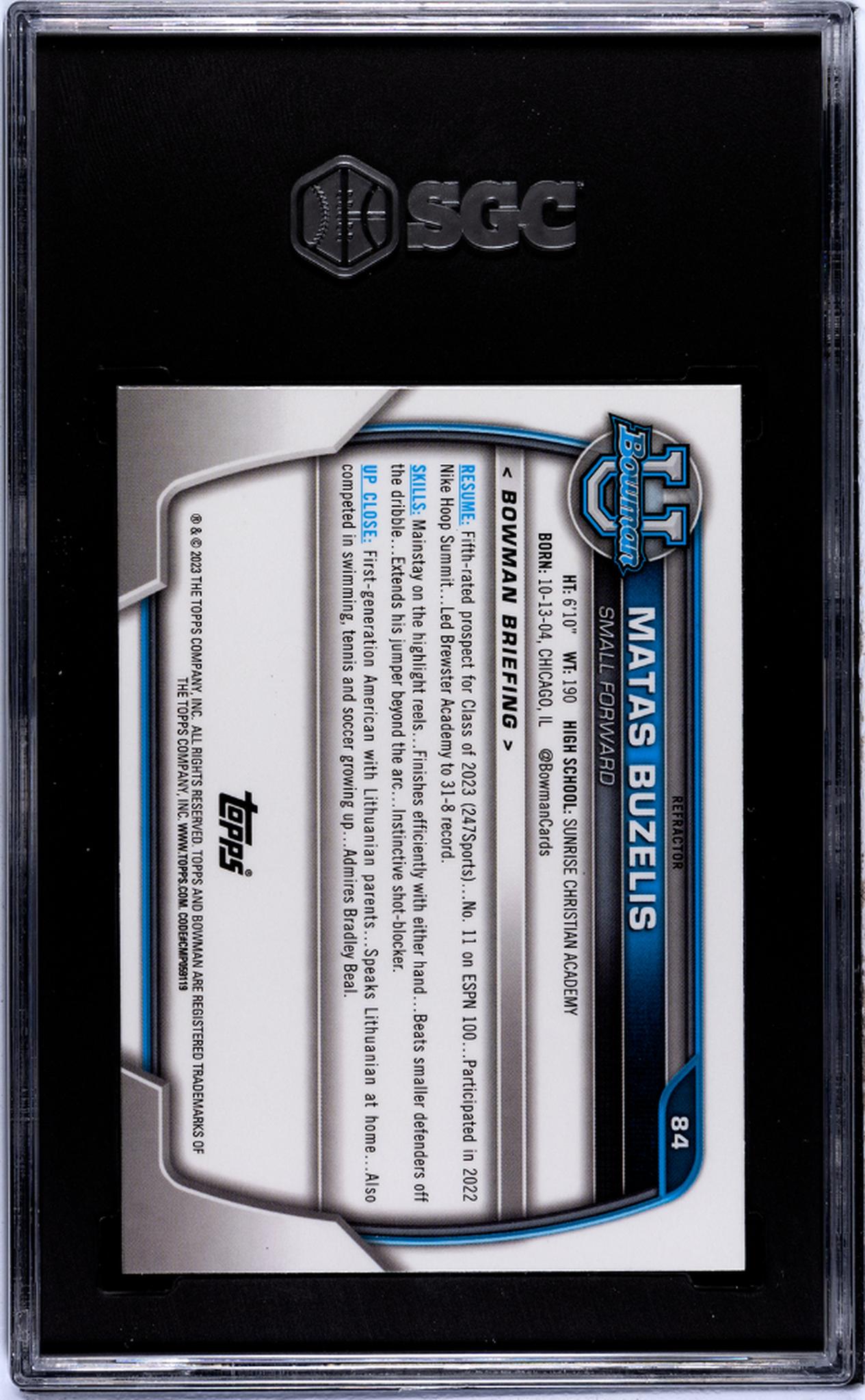 2022-23 Bowman Chrome Refractor Matas Buzelis #84 SGC 9.5