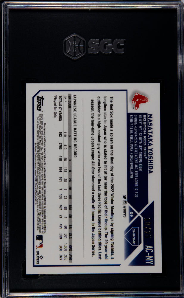 2023 Topps Chrome Update #AC-MY Masataka Yoshida Auto. Orange Wave Ref. 10/25 SGC 9.5