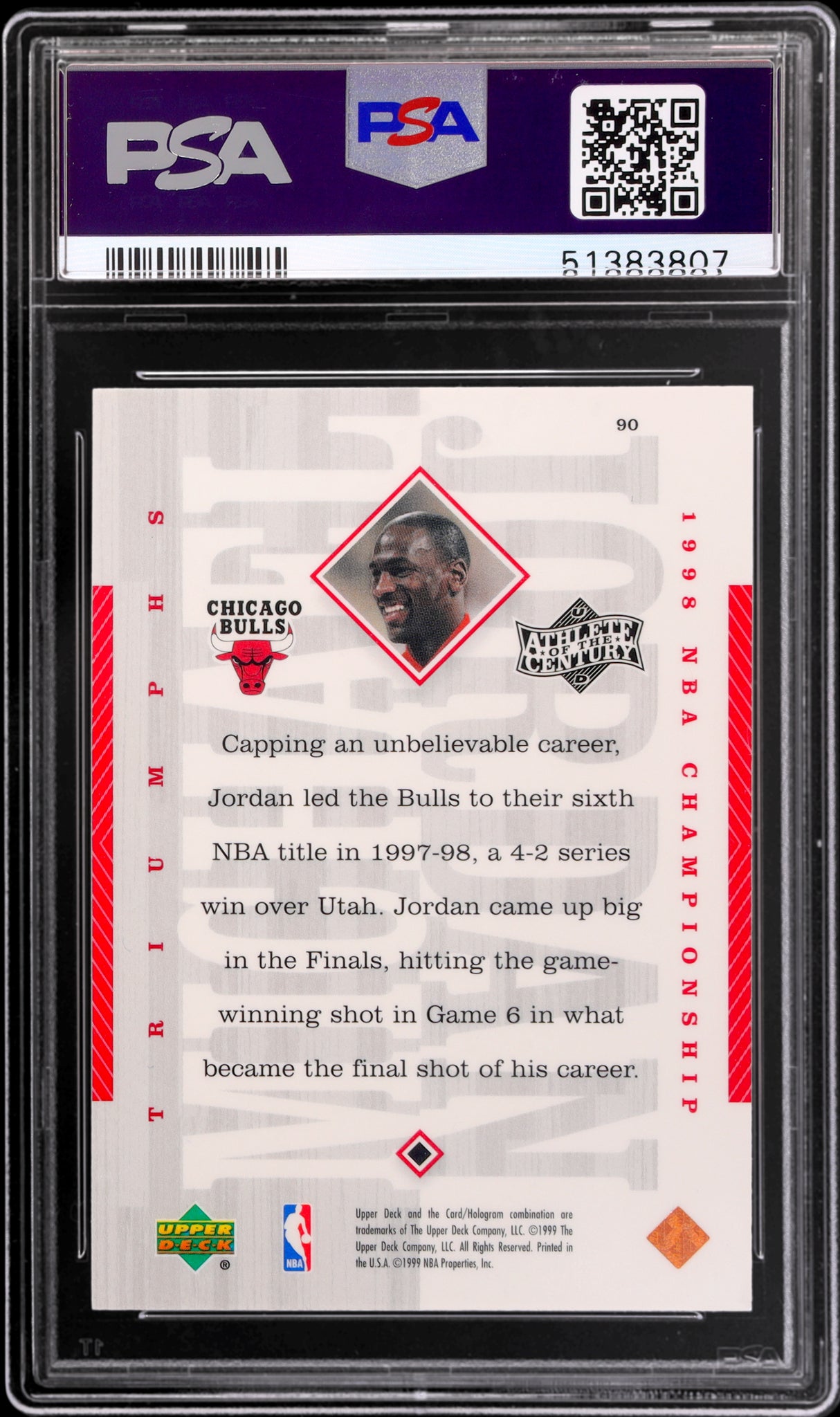 1999 Upper Deck #90 Michael Jordan Michael Jordan Athlete of the Century PSA 9