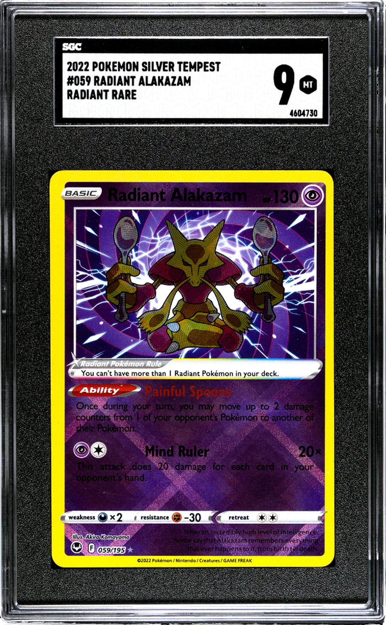 2022 Pokemon Silver Tempest #059 Radiant Alakazam Radiant Rare SGC 9