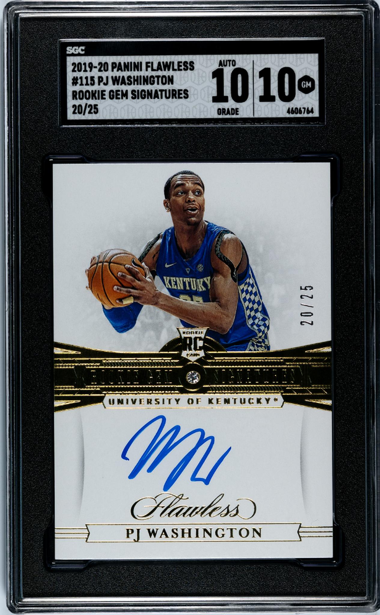 2019 Flawless #115 PJ Washington Rookie Gem Signatures /25 SGC 10