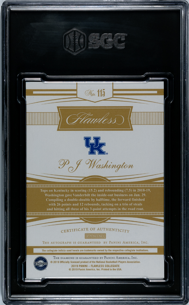 2019 Flawless #115 PJ Washington Rookie Gem Signatures /25 SGC 10