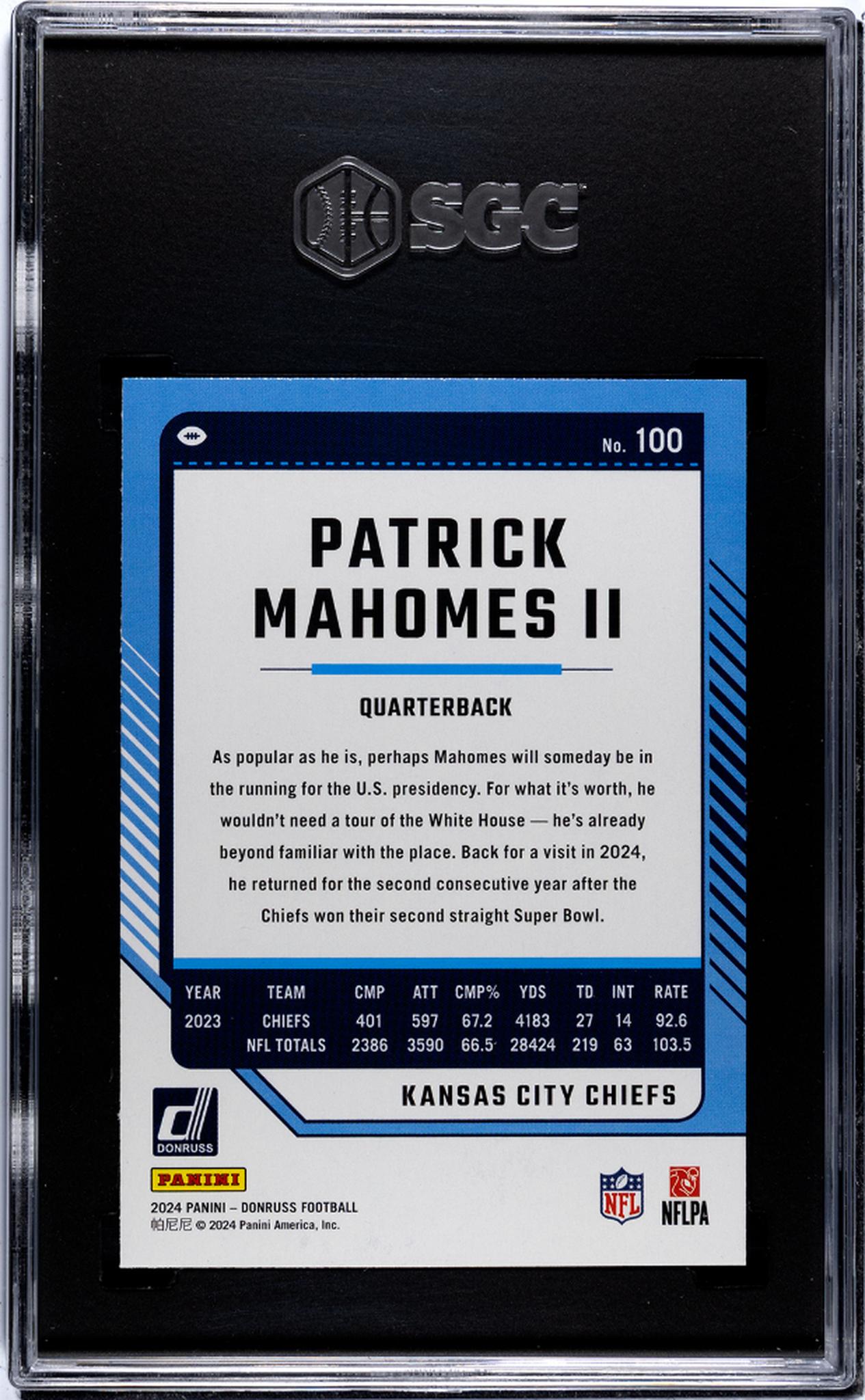 2024 Donruss #100 Patrick Mahomes II SGC 10