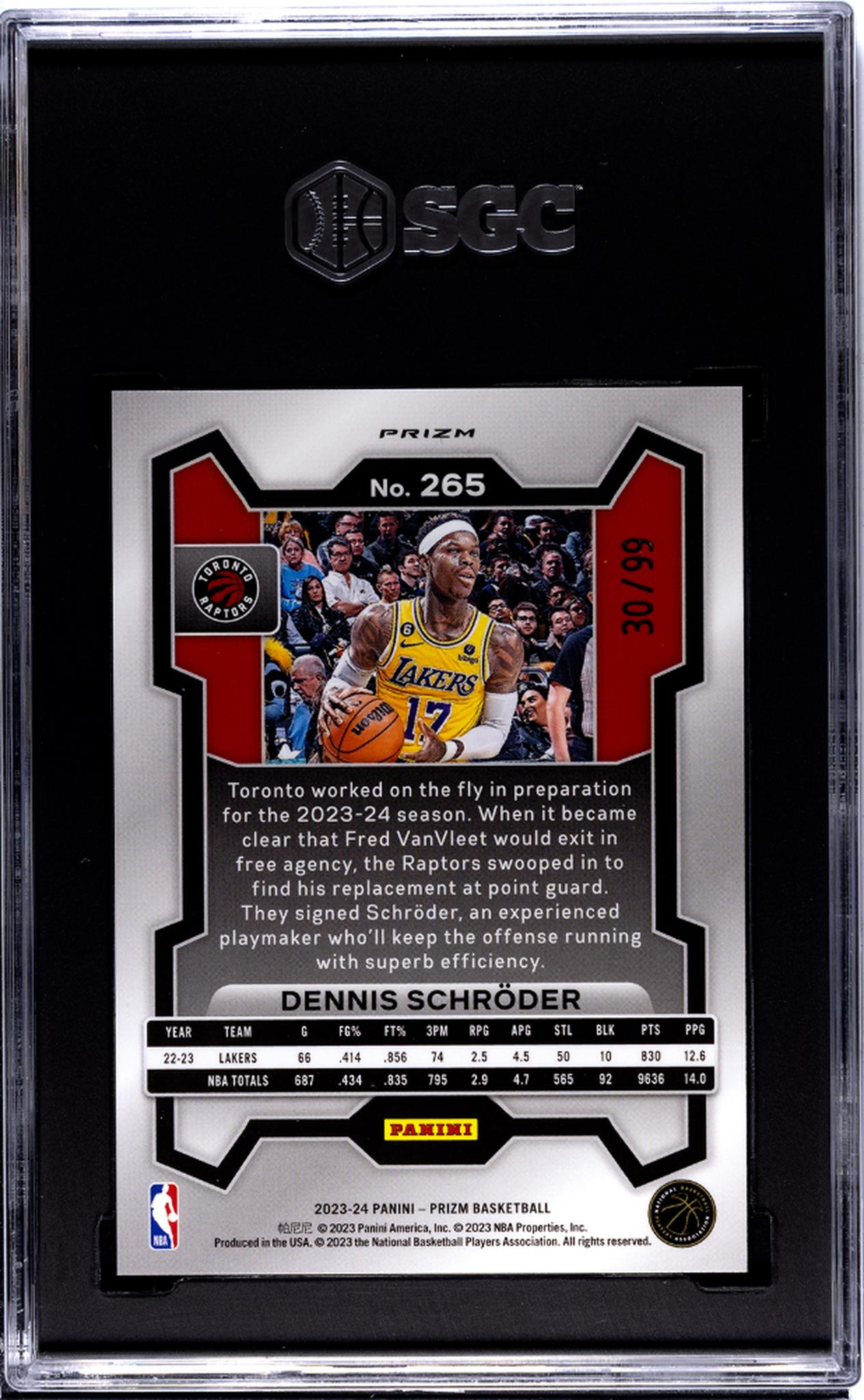 2023-24 Panini Prizm Purple Prizm Dennis Schroder #265 /99 SGC 8.5
