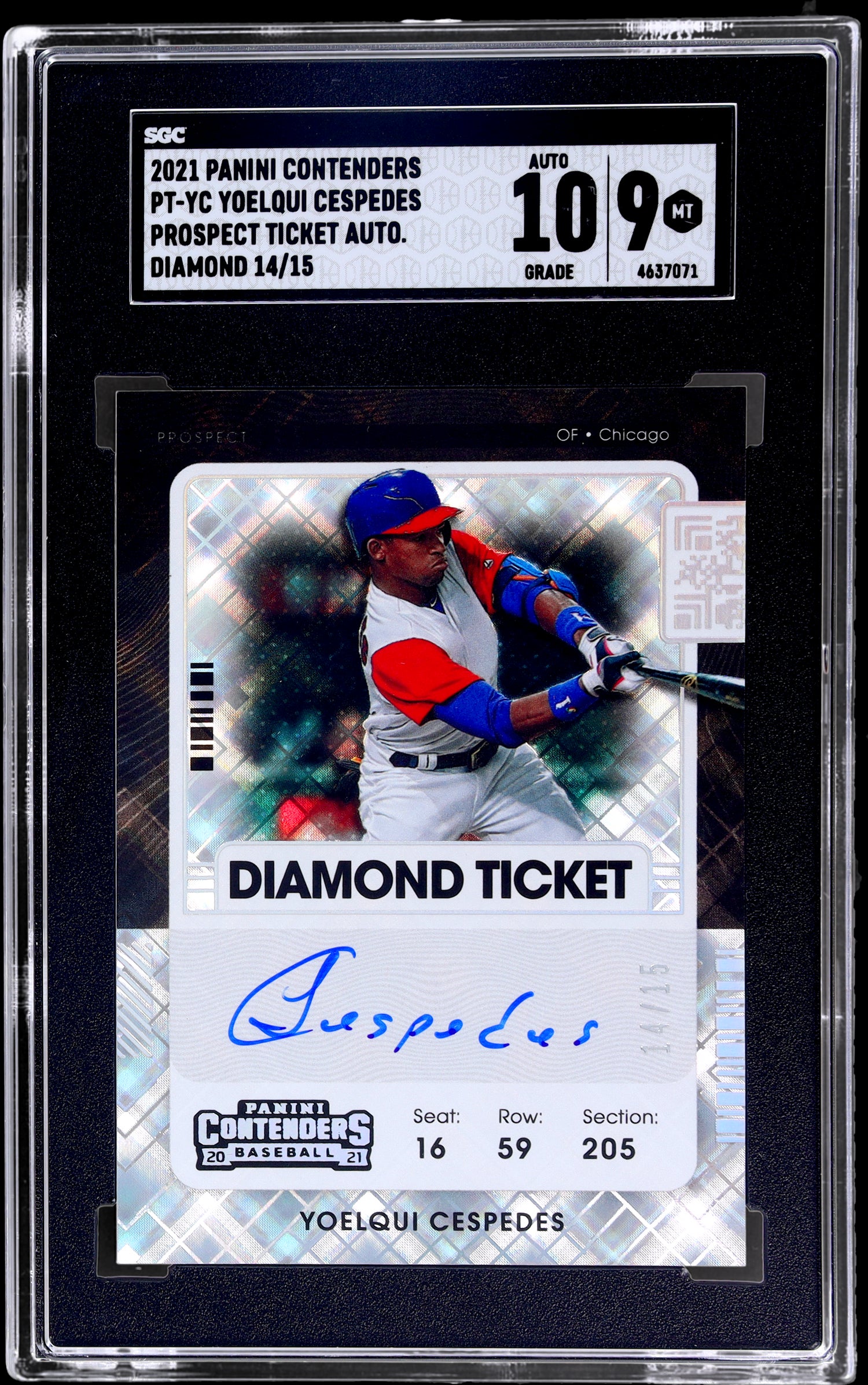 2021 Panini Contenders Diamond Ticket Yoelqui Cespedes Auto #PT-YC /15 SGC 10