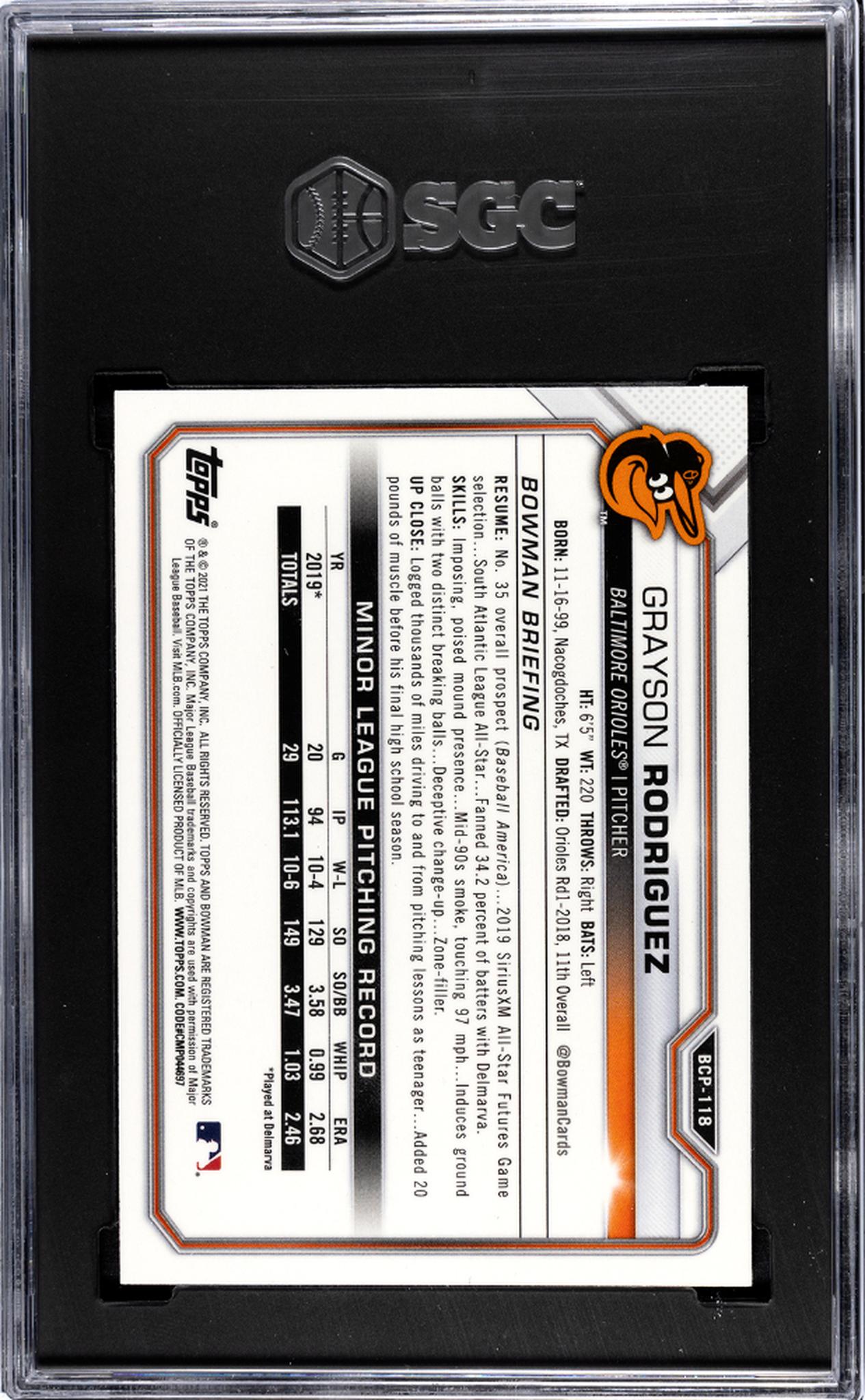 2021 Bowman Chrome Mega Box Grayson Rodriguez #BCP-118 SGC 9