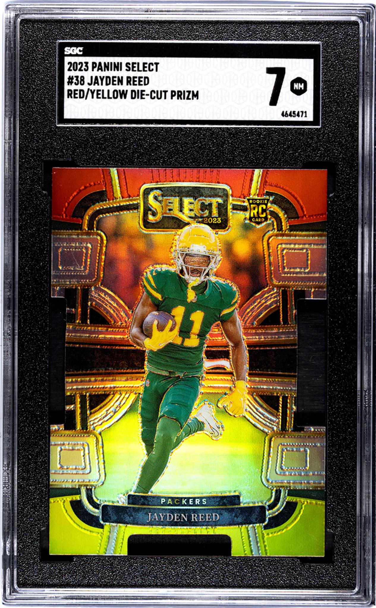 2023 Panini Select Red/Yellow Jayden Reed #38 RC Die-Cut Prizm SGC 7
