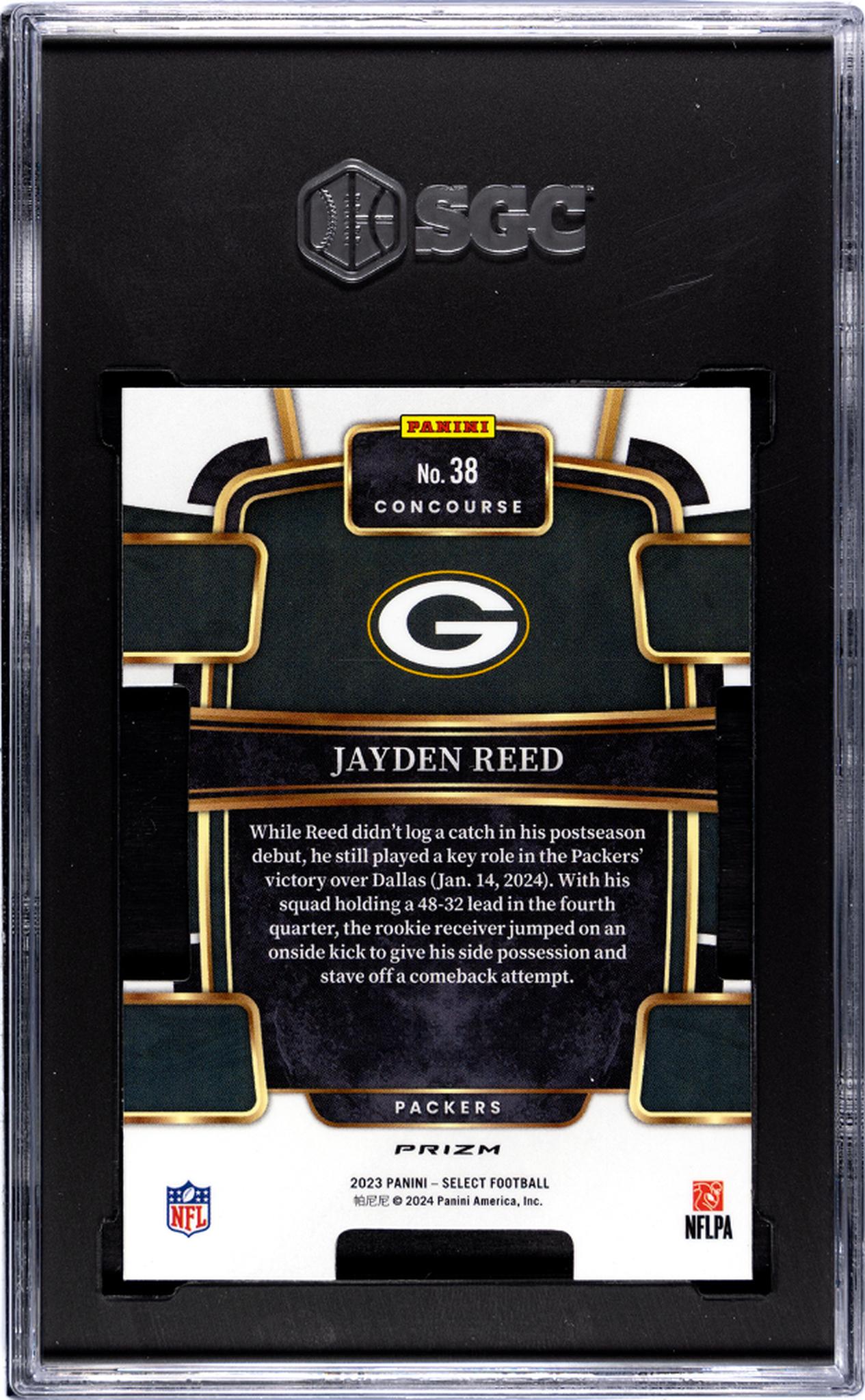 2023 Panini Select Red/Yellow Jayden Reed #38 RC Die-Cut Prizm SGC 7
