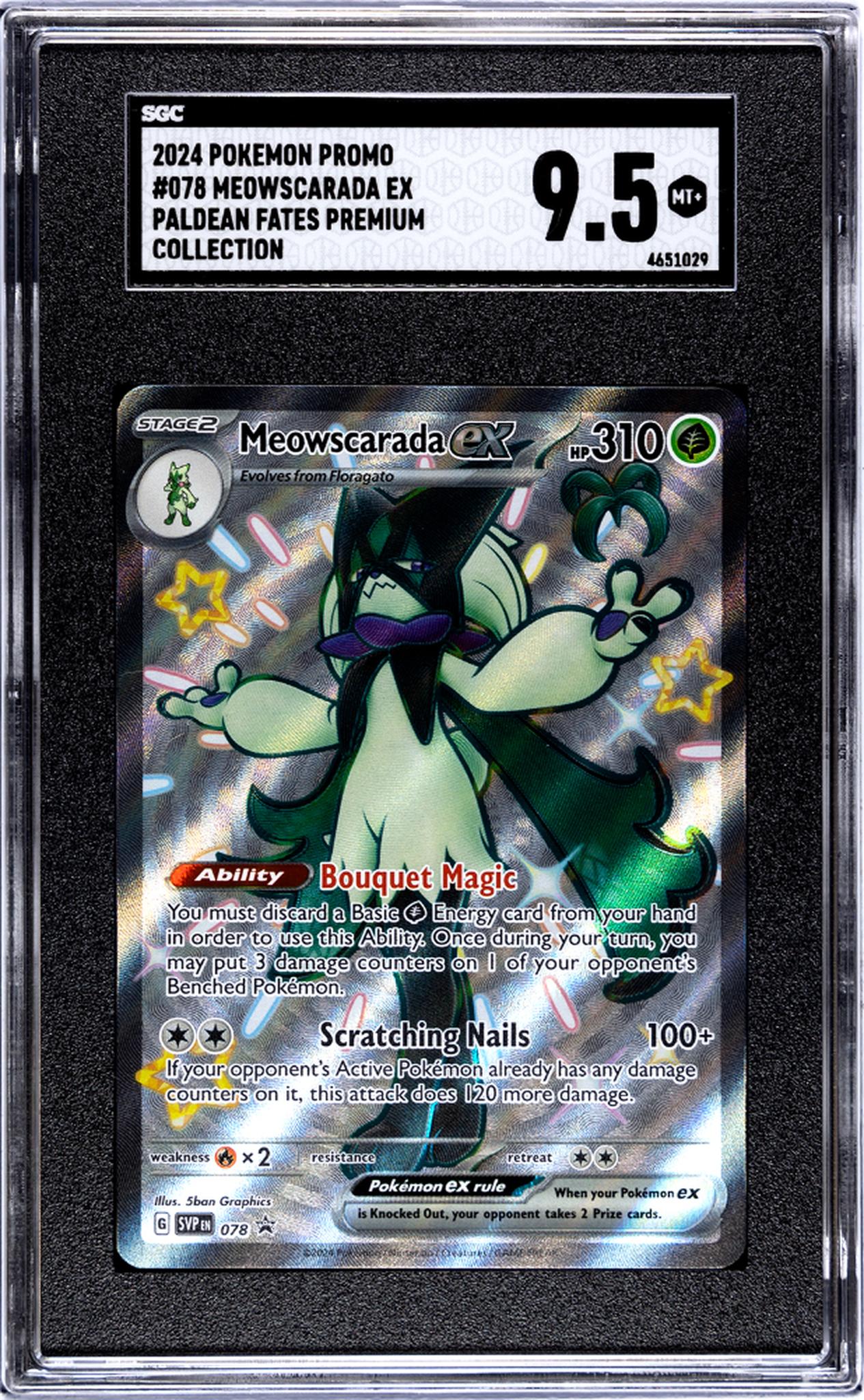 2024 Pokemon Promo #078 Meowscarada Ex Paldean Fates Premium Collection SGC 9.5