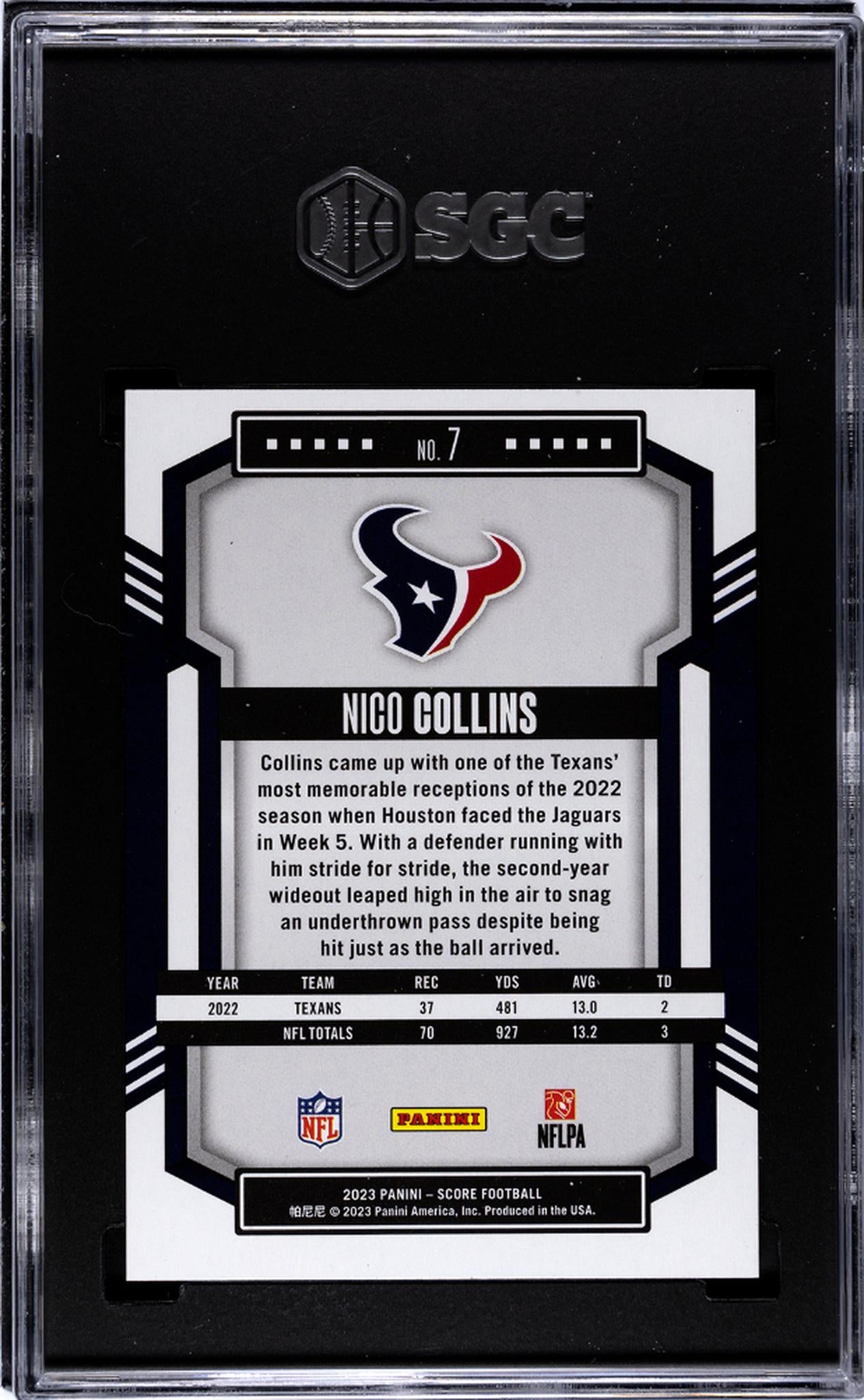 2023 Panini Score Gold Zone Nico Collins #7 /50 SGC 8.5