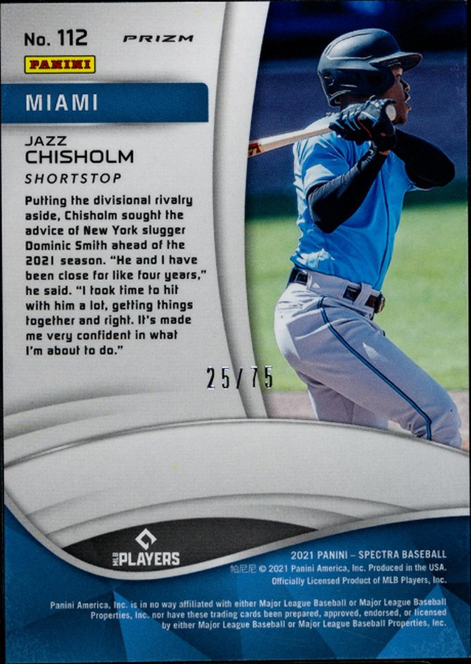 2021 Panini Spectra #112 Jazz Chisholm Jr. Hyper Prizm 25/75 SGC 10