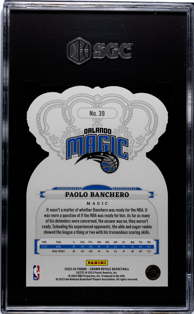2022-23 Panini Crown Royale Paolo Banchero #39 Die-Cut SGC 10