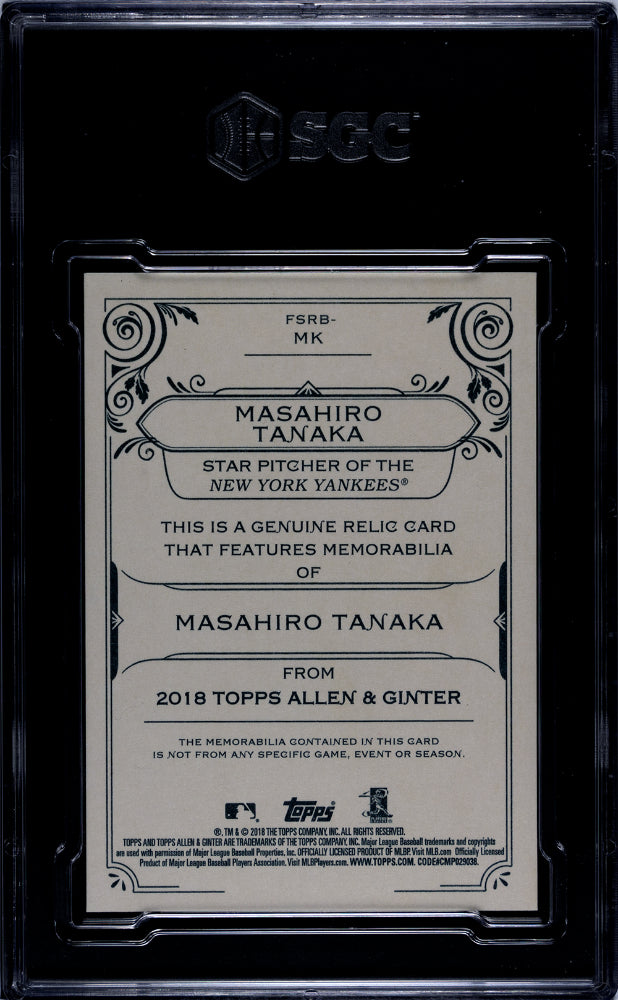 2018 Topps Allen & Ginter #FSRB-MK Masahiro Tanaka Full-Size Relic SGC 10