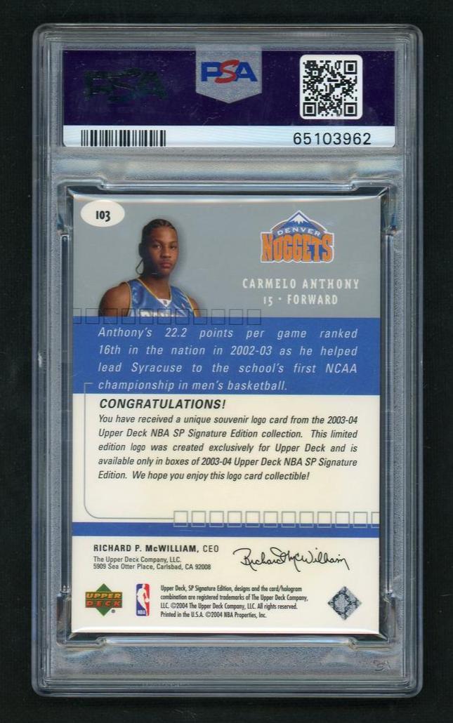 2003 SP Signature Logo Carmelo Anthony #103 PSA 8