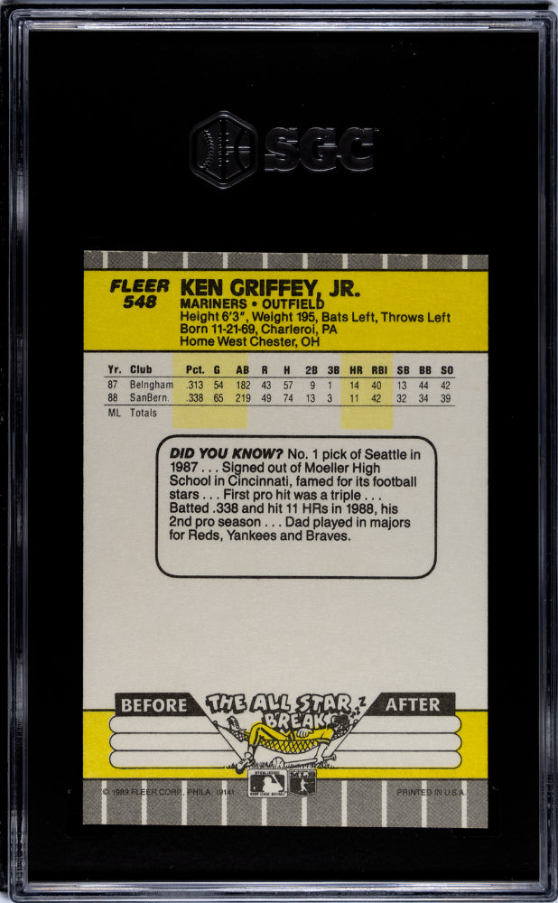 1989 Fleer Ken Griffey Jr. #548 RC SGC 8.5