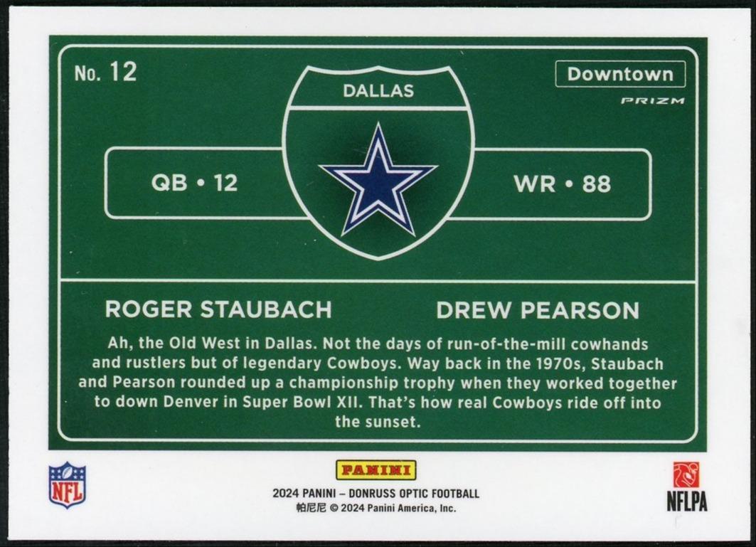 2024 Panini Donruss Optic Downtown Duos Prizm Staubach Pearson