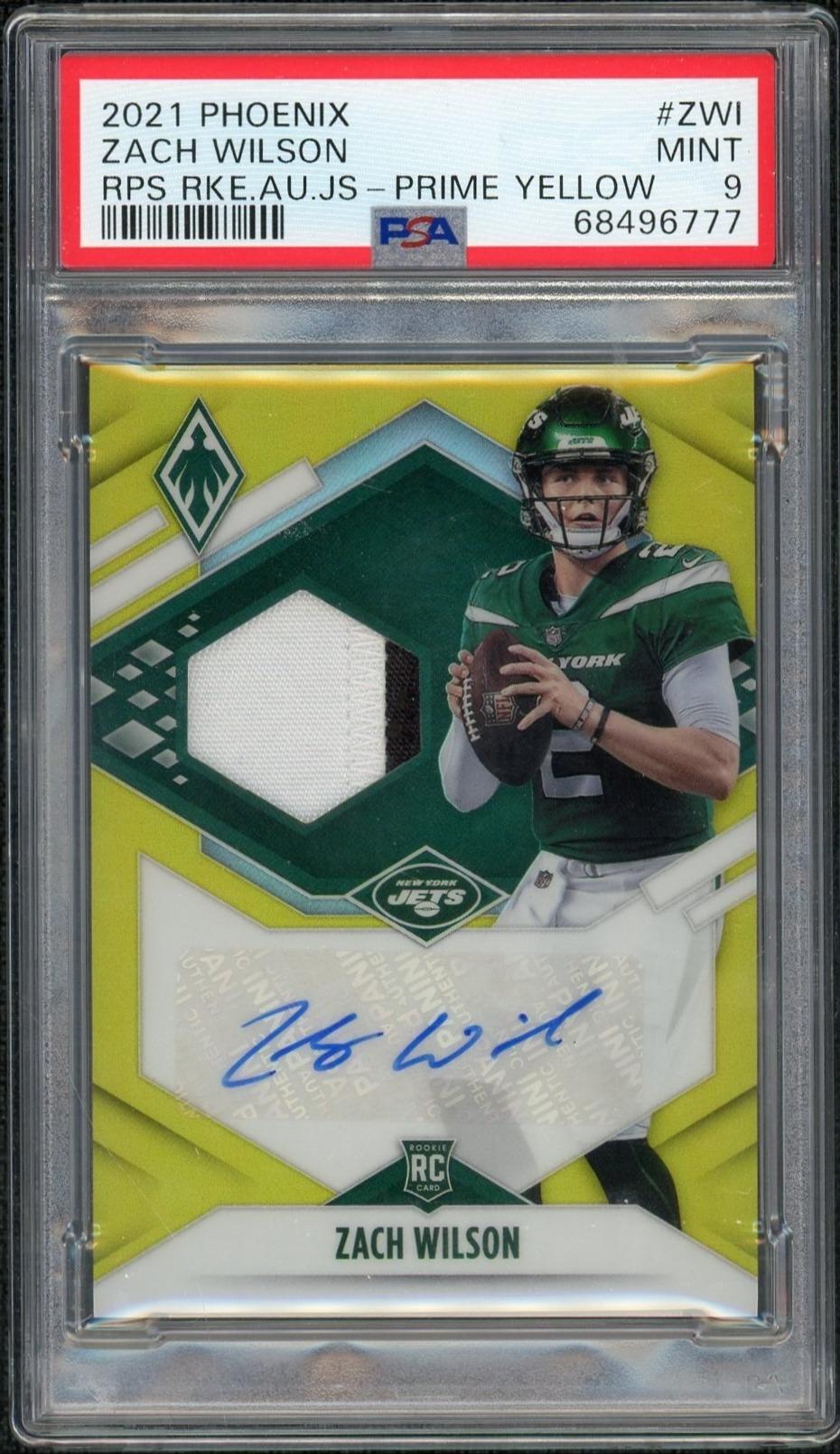 2021 Panini Phoenix Rookie Premiere Jersey Autographs Yellow Prime Zach Wilson #2 /25 PSA 9