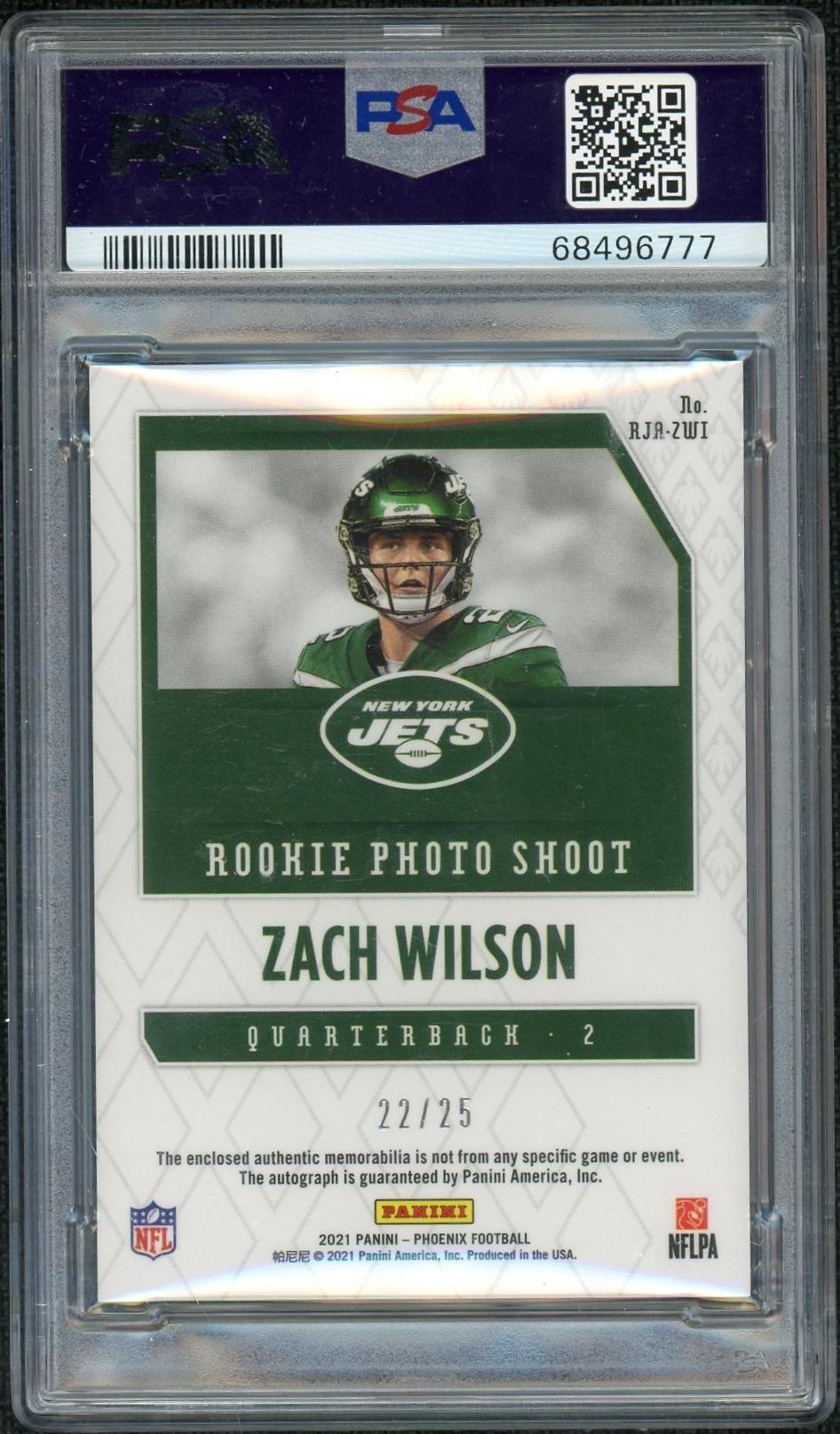 2021 Panini Phoenix Rookie Premiere Jersey Autographs Yellow Prime Zach Wilson #2 /25 PSA 9