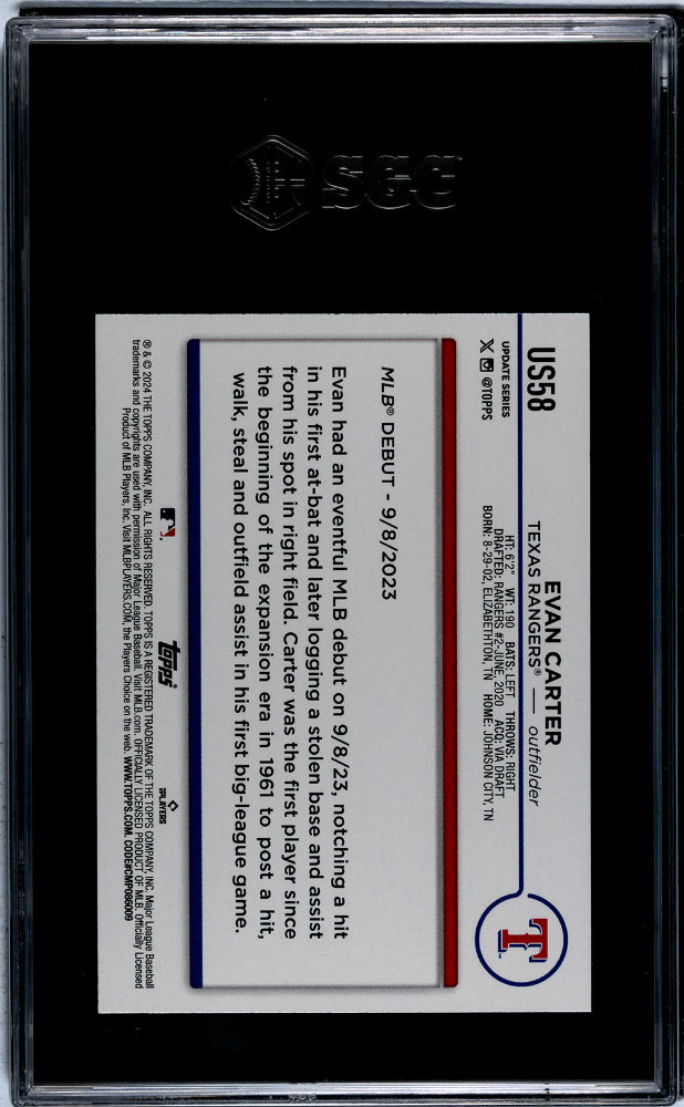 2024 Topps Update Evan Carter #US58 RC SGC 9.5