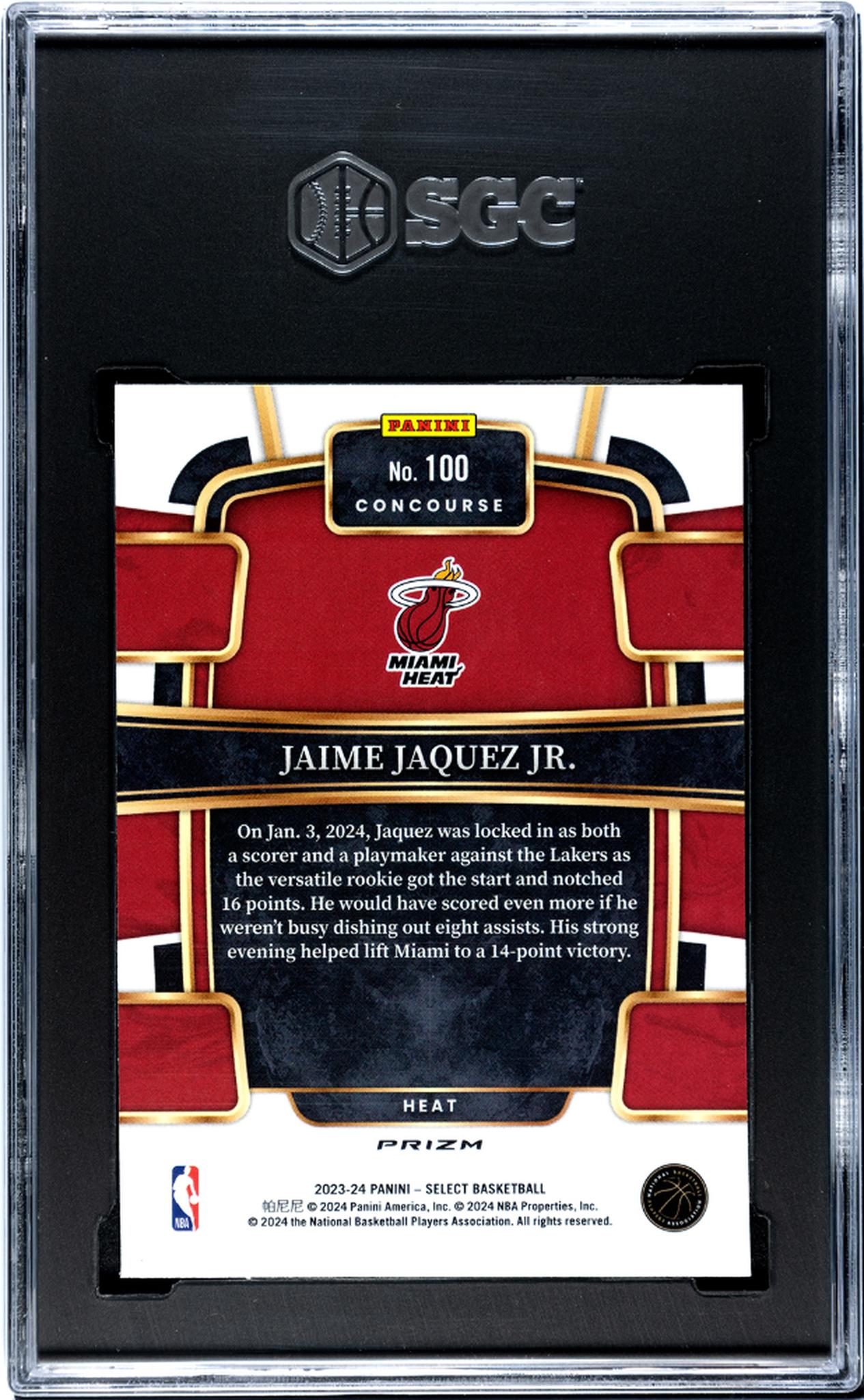 2023-24 Panini Select Orange Flash Prizm Jaime Jaquez Jr. #100 SGC 9.5
