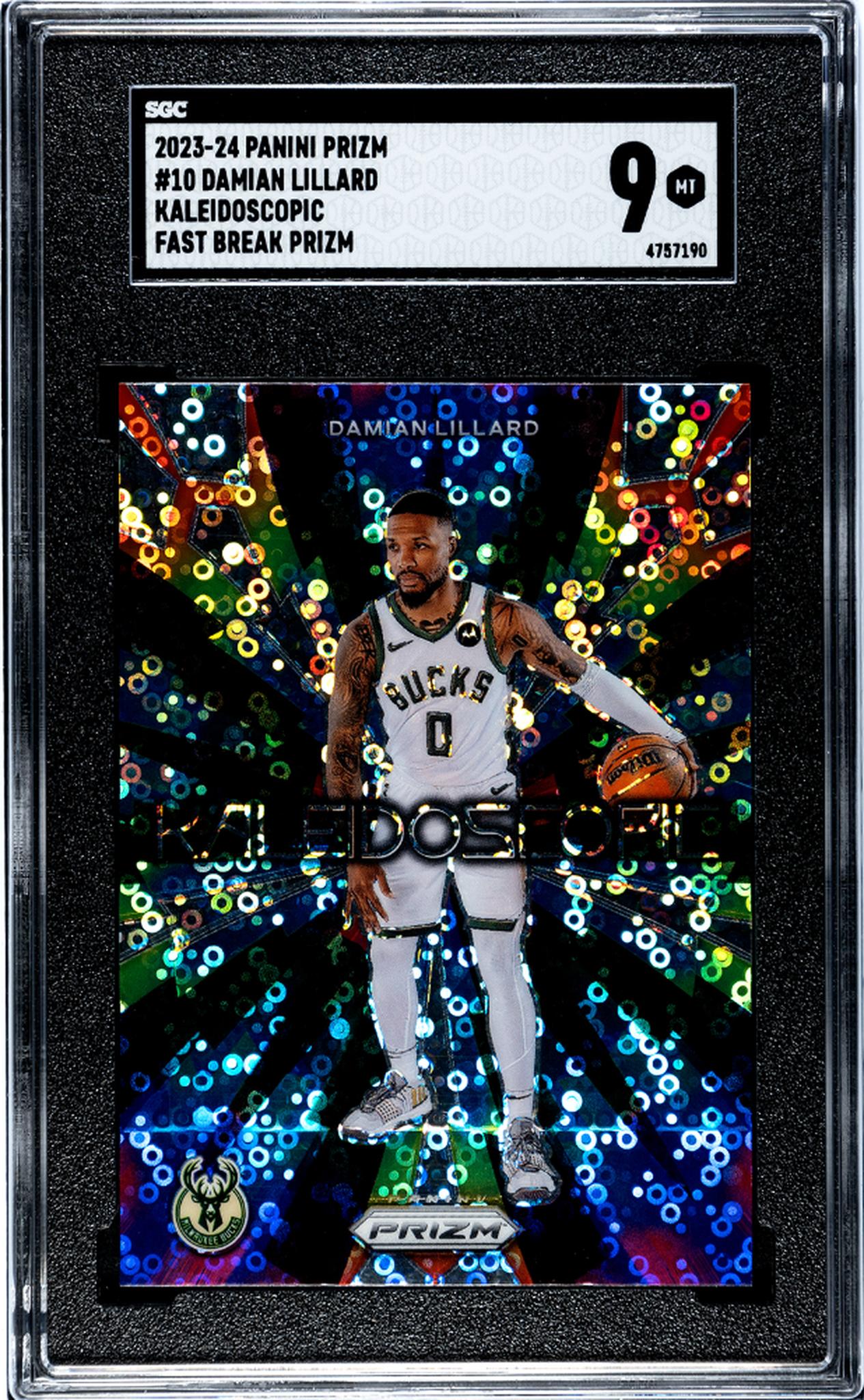 2023-24 Panini Prizm #10 Damian Lillard Kaleidoscopic Fast Break Prizm SGC 9