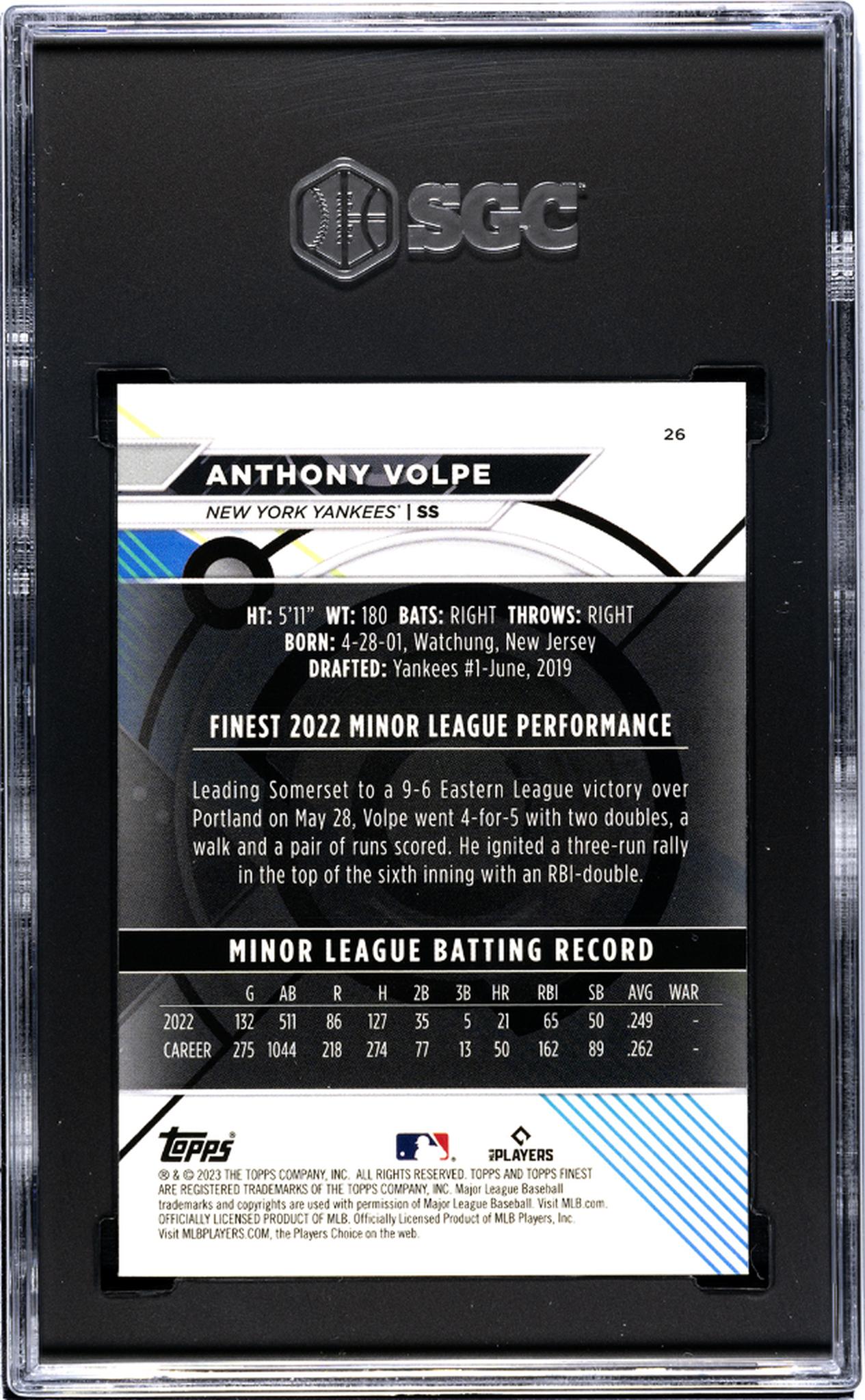 2023 Topps Finest #26 Anthony Volpe SGC 10