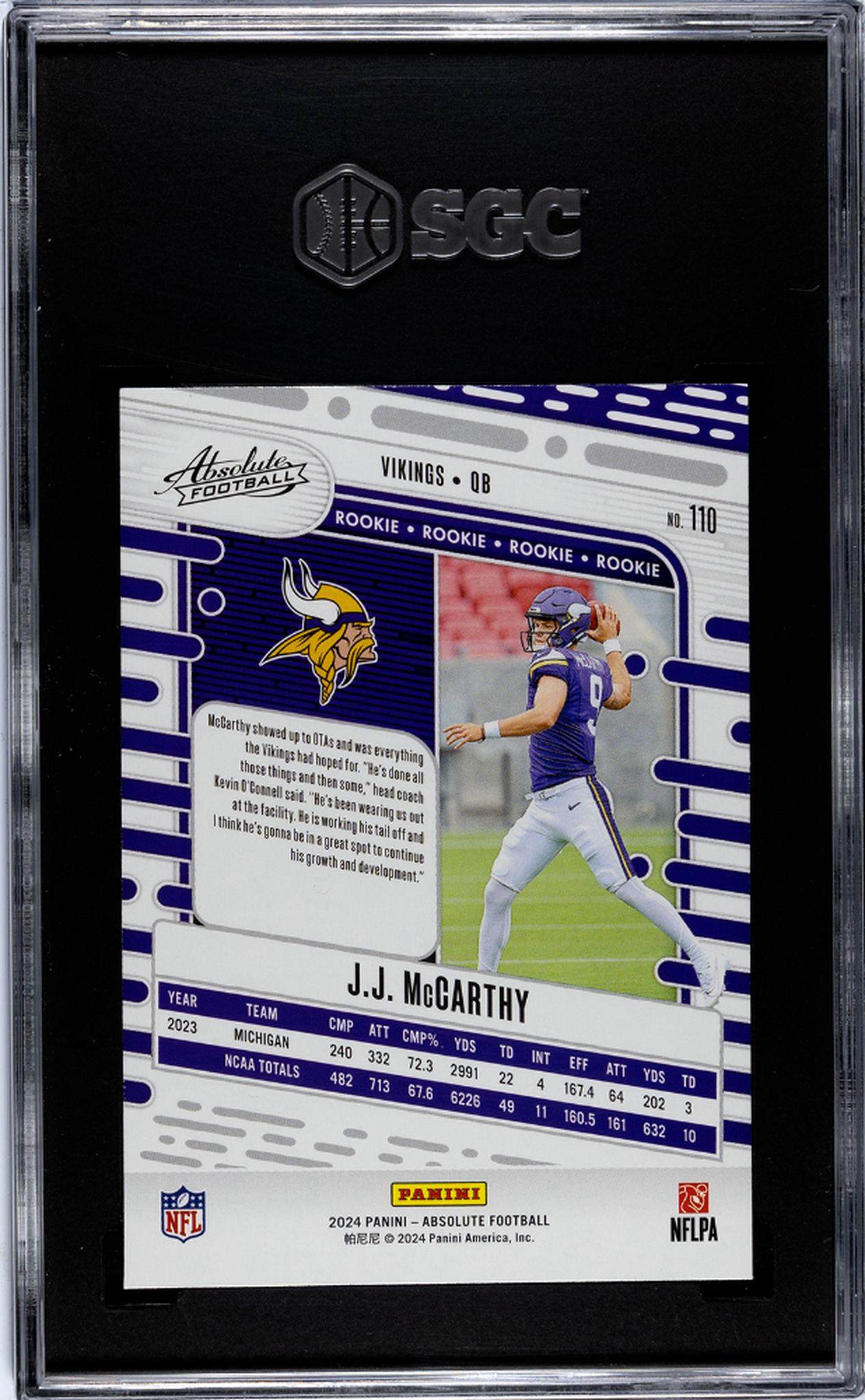 2024 Panini Absolute Retail JJ McCarthy #110 RC SGC 10