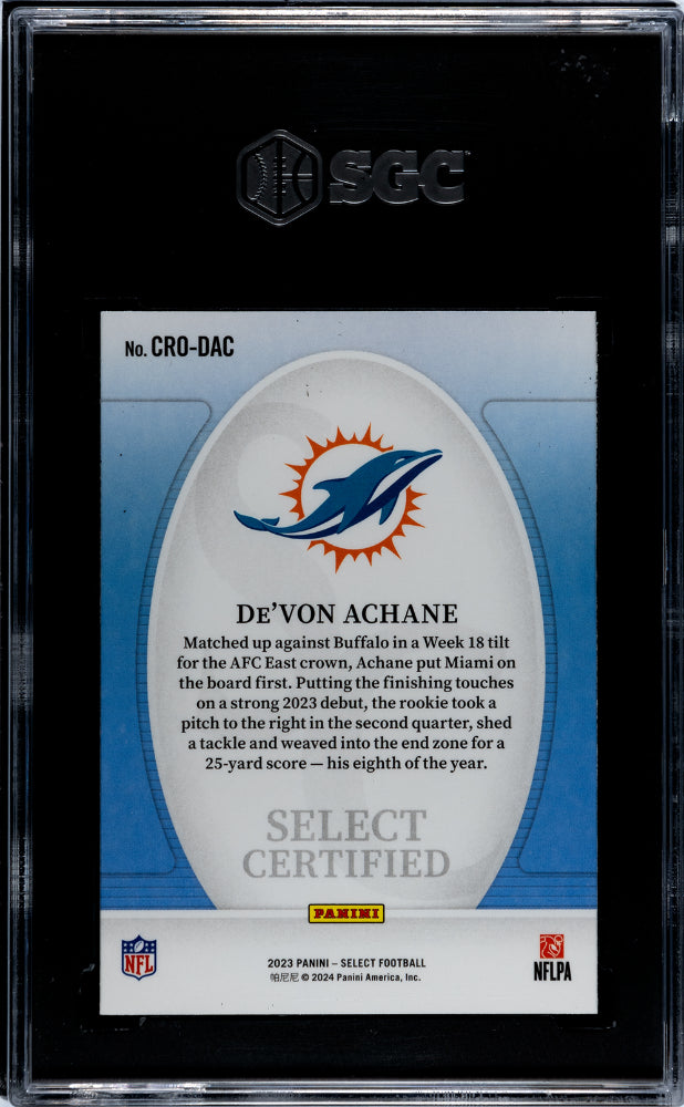 2023 Panini Select #CRO-DAC De'Von Achane Select Certified SGC 10