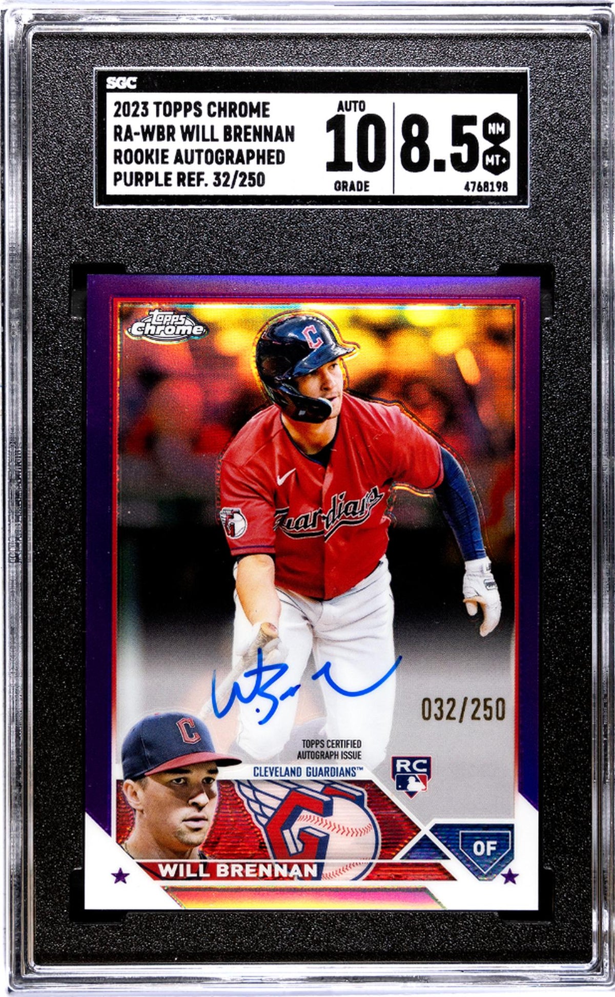 2023 Topps Chrome #RA-WBR Will Brennan Rk. Auto. Purple Ref. /250 SGC 8.5