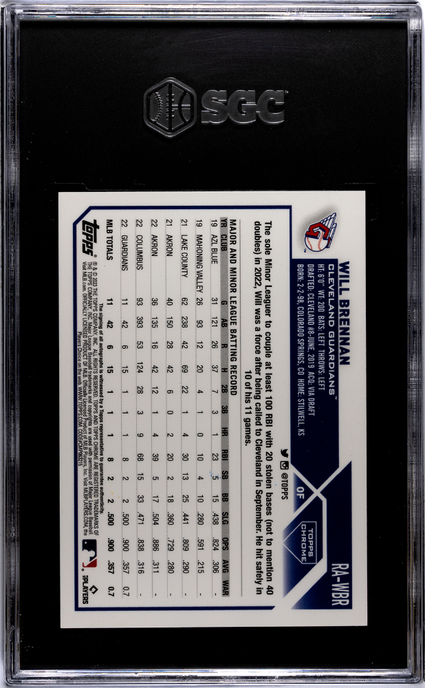 2023 Topps Chrome #RA-WBR Will Brennan Rk. Auto. Purple Ref. /250 SGC 8.5