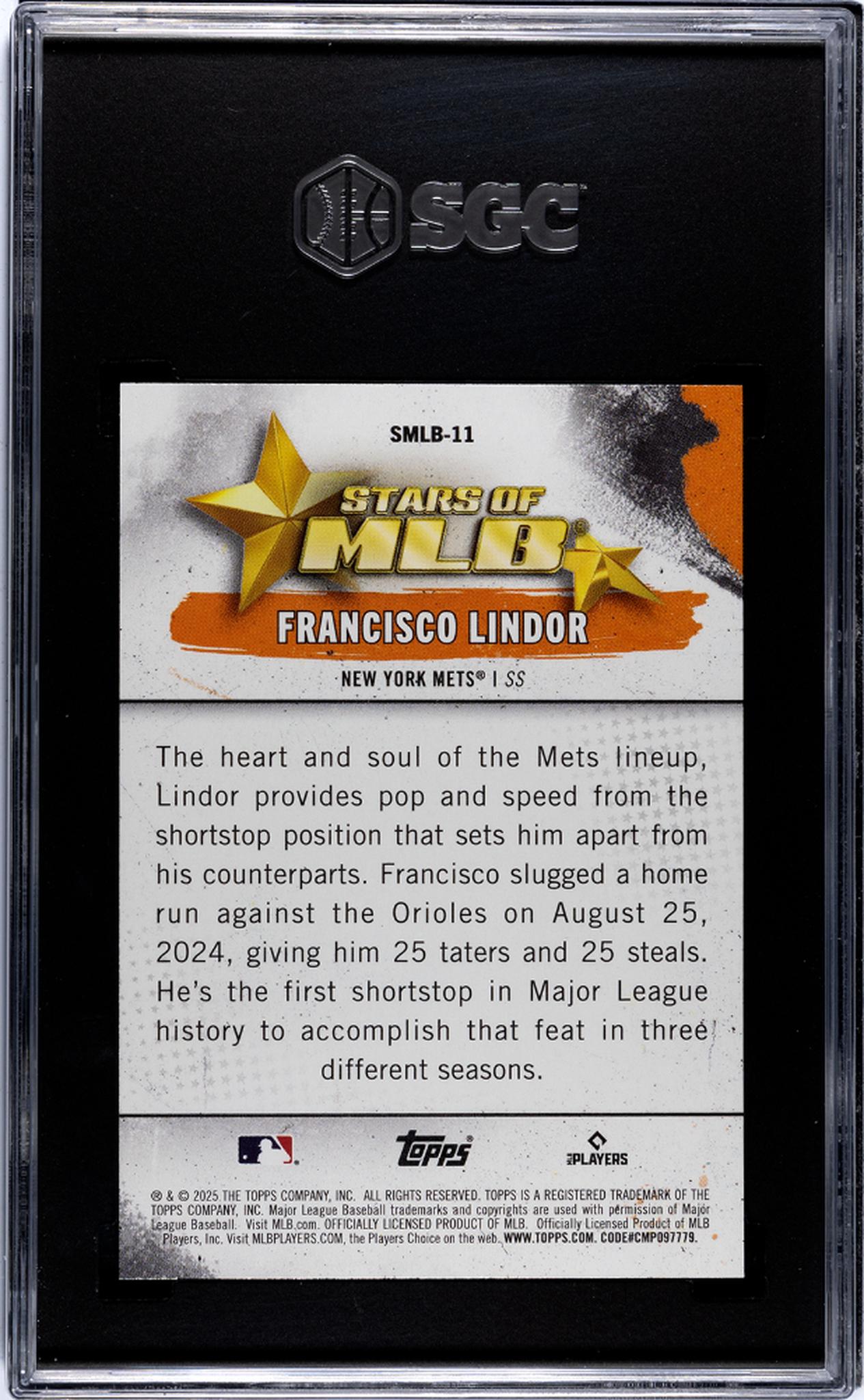 2025 Topps #SMLB-11 Francisco Lindor Stars of MLB SGC 10