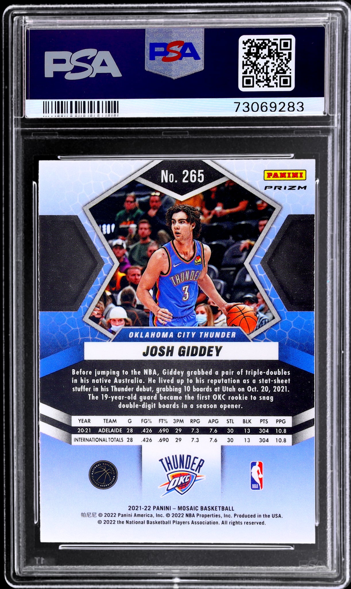 2021 Panini Mosaic #265 Josh Giddey Red Mosaic PSA 10