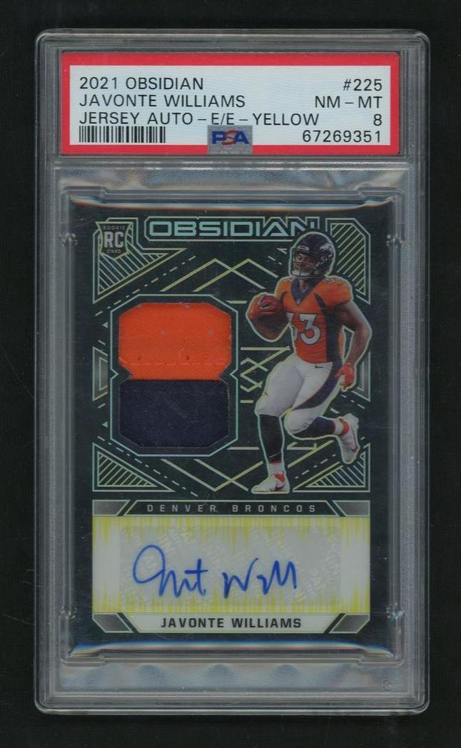 2021 Panini Obsidian Jersey Autograph-Electric Etch-Yellow Javonte Williams #225 PSA 8
