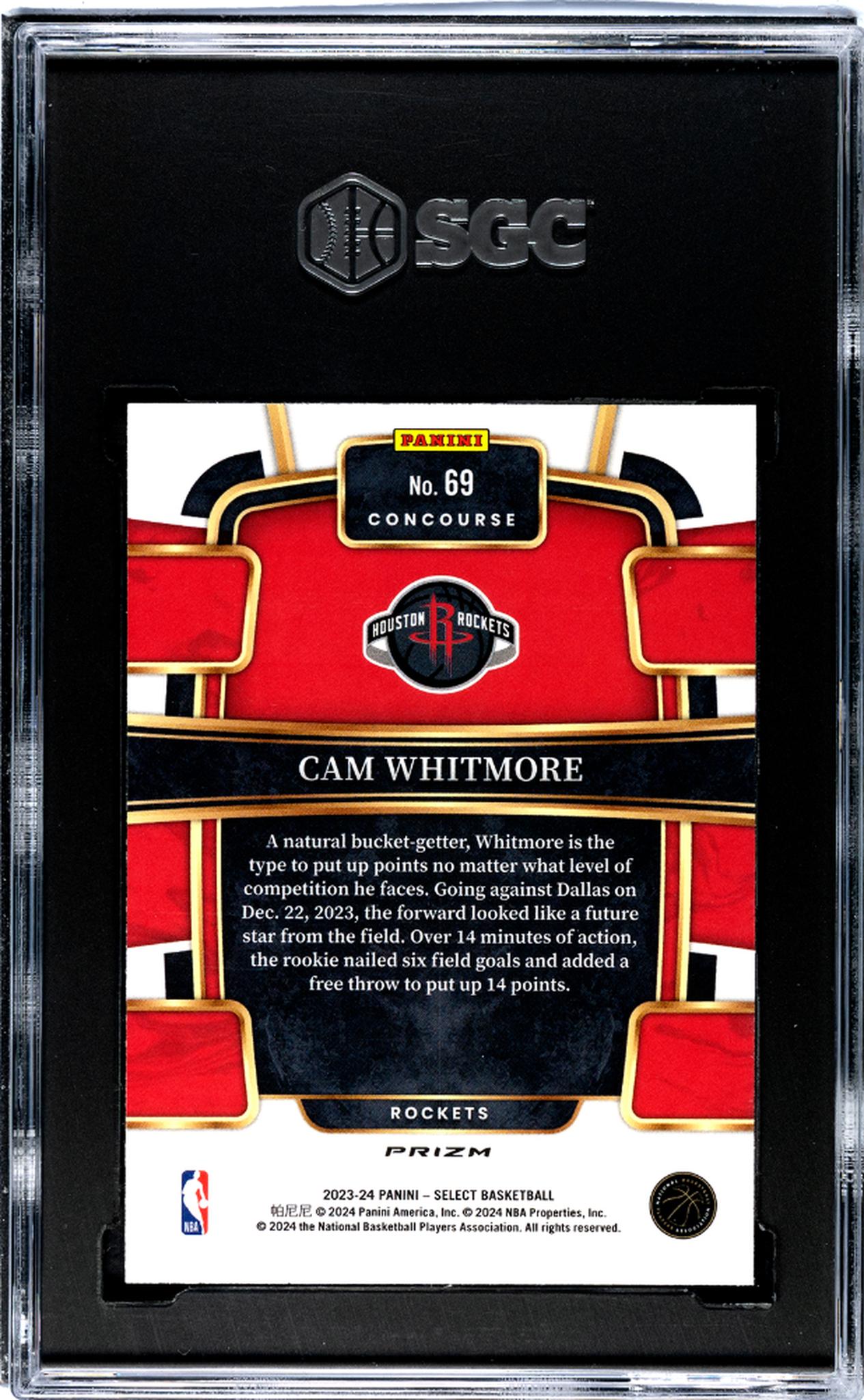 2023-24 Panini Select Blue Cracked Ice Cam Whitmore #69 RC SGC 10