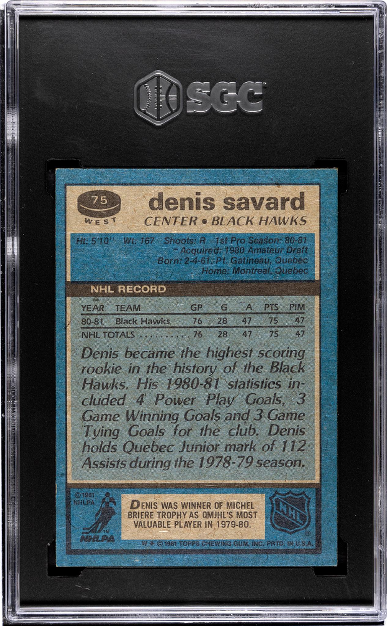 1981 Topps #75 Denis Savard SGC 5