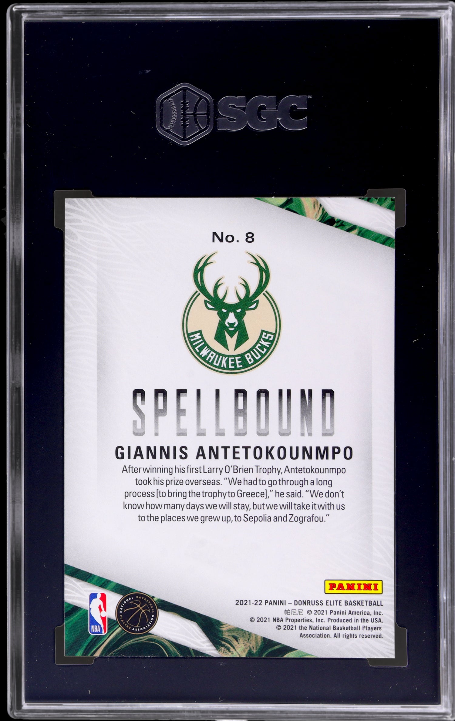 2021 Panini Elite Spellbound Red Green Giannis Antetokounmpo #8 SGC 10