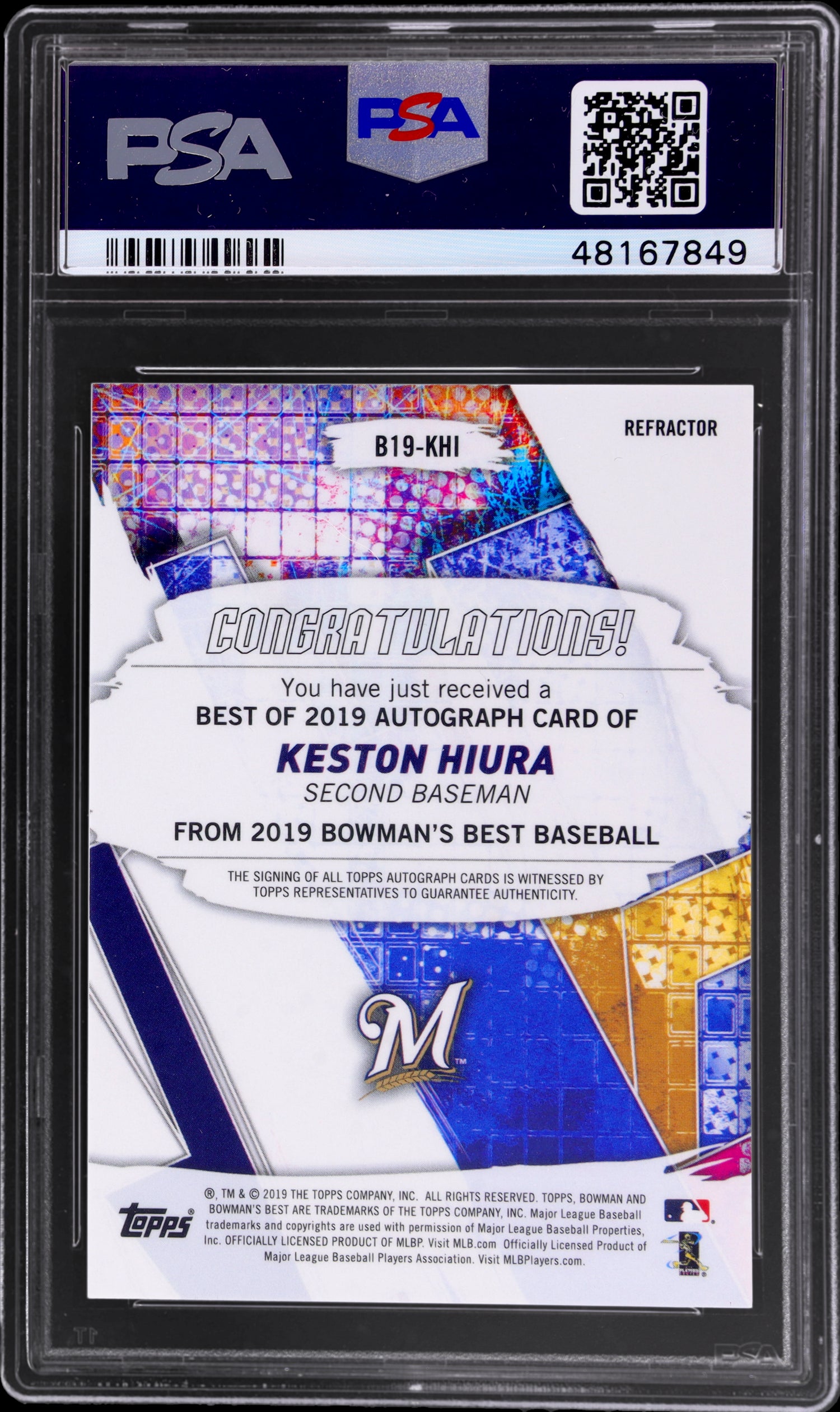 2019 Bowman's Best Best of 2019 Keston Hiura #B19-KHI Auto PSA 10 RC