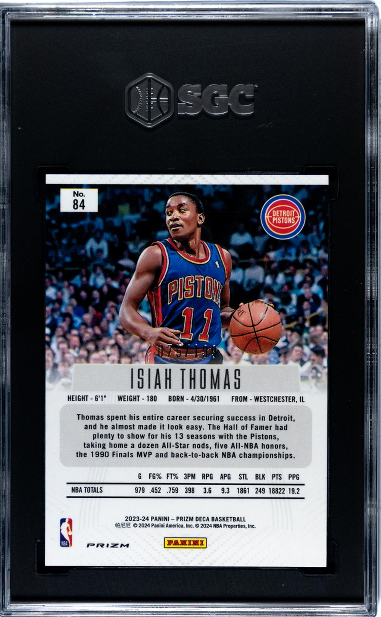 2023-24 Panini Prizm Deca #84 Isiah Thomas Red Prizm 75/199 SGC 8.5