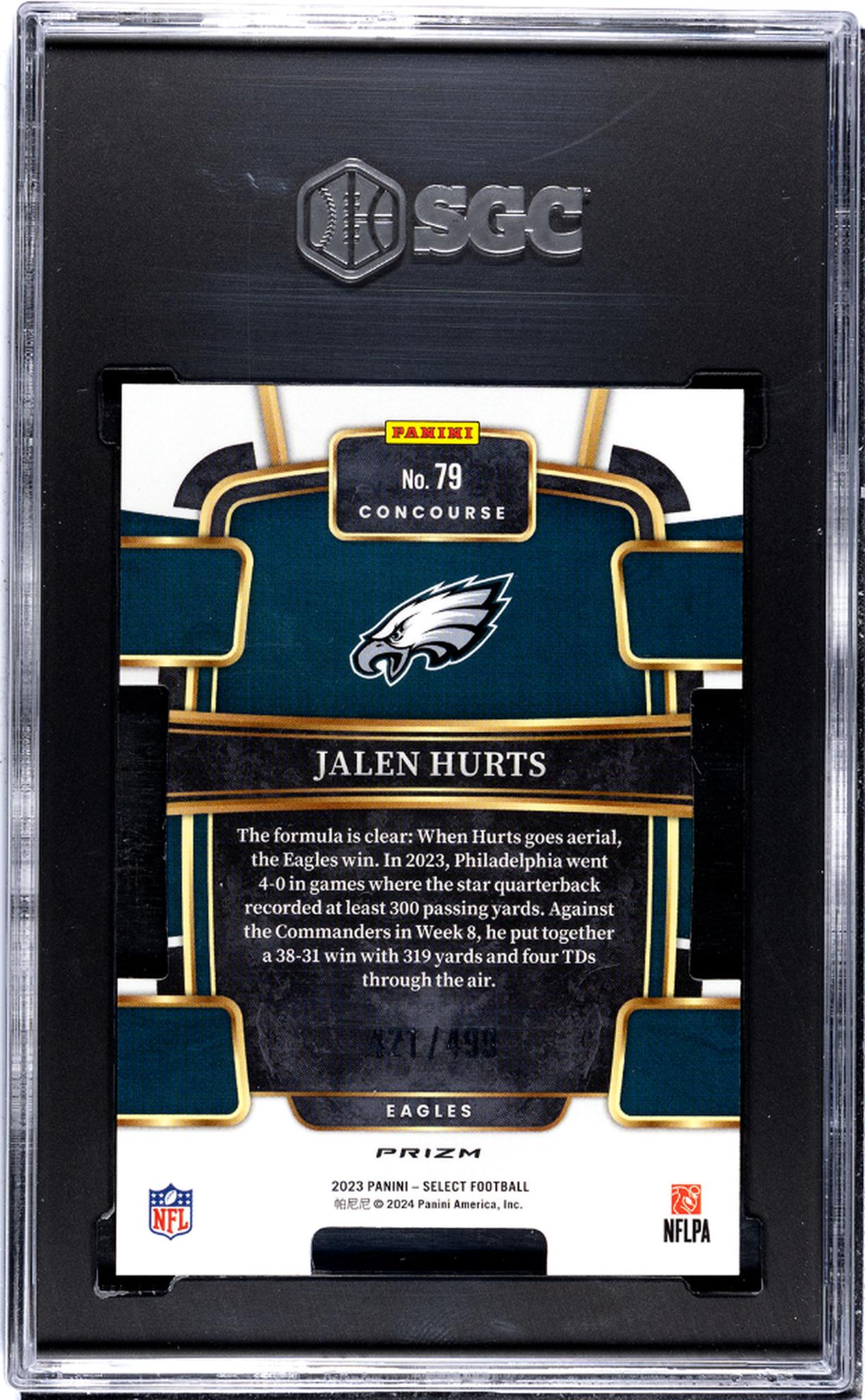 2023 Panini Select #79 Jalen Hurts Orange Die-Cut Prizm /499 SGC 10