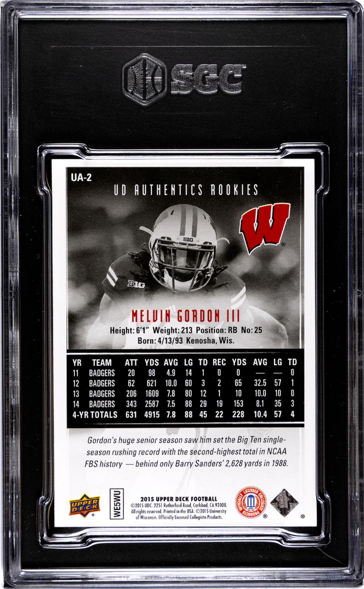 2015 Upper Deck #UA-2 Melvin Gordon III Authentics Rookies /500 SGC 9.5