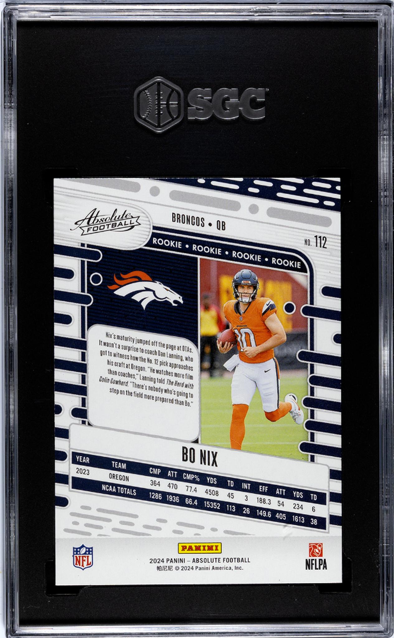 2024 Panini Absolute Retail Bo Nix #112 RC SGC 10