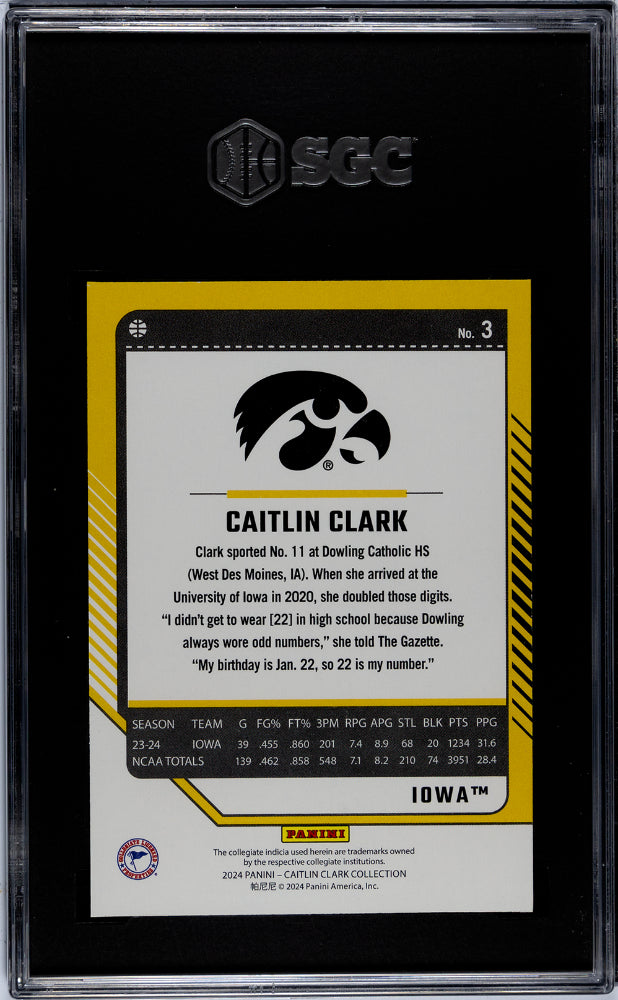 2024 Panini Caitlin Clark Collection #3 Caitlin Clark Donruss SGC 9.5